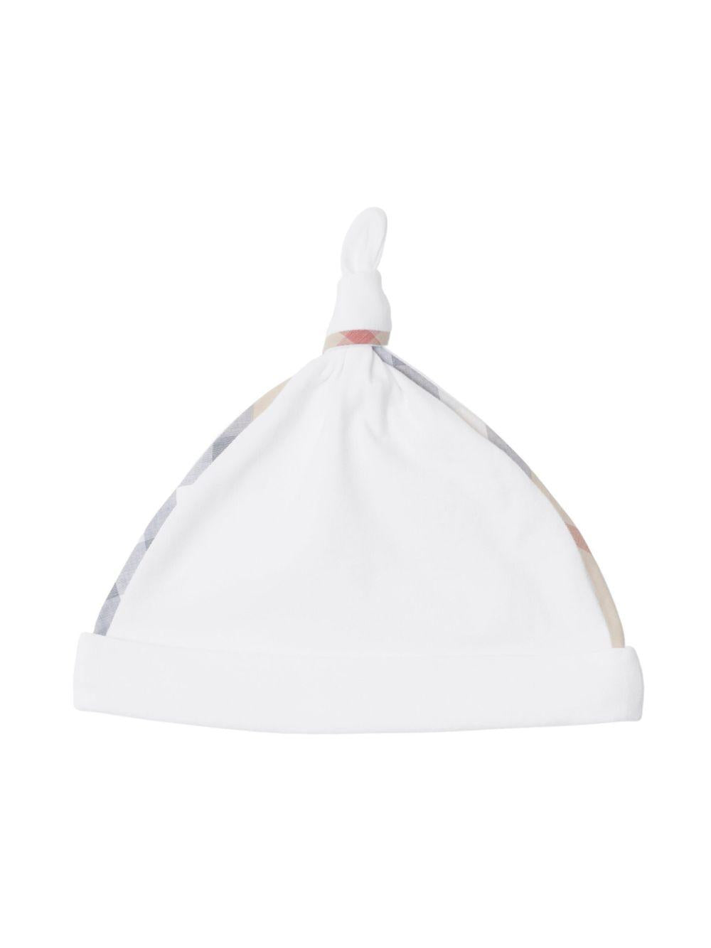 Set di 3 con tutina, bavaglino e berretto Burberry Kids bianco a quadri 8100691 A1464 BURBERRY KIDS