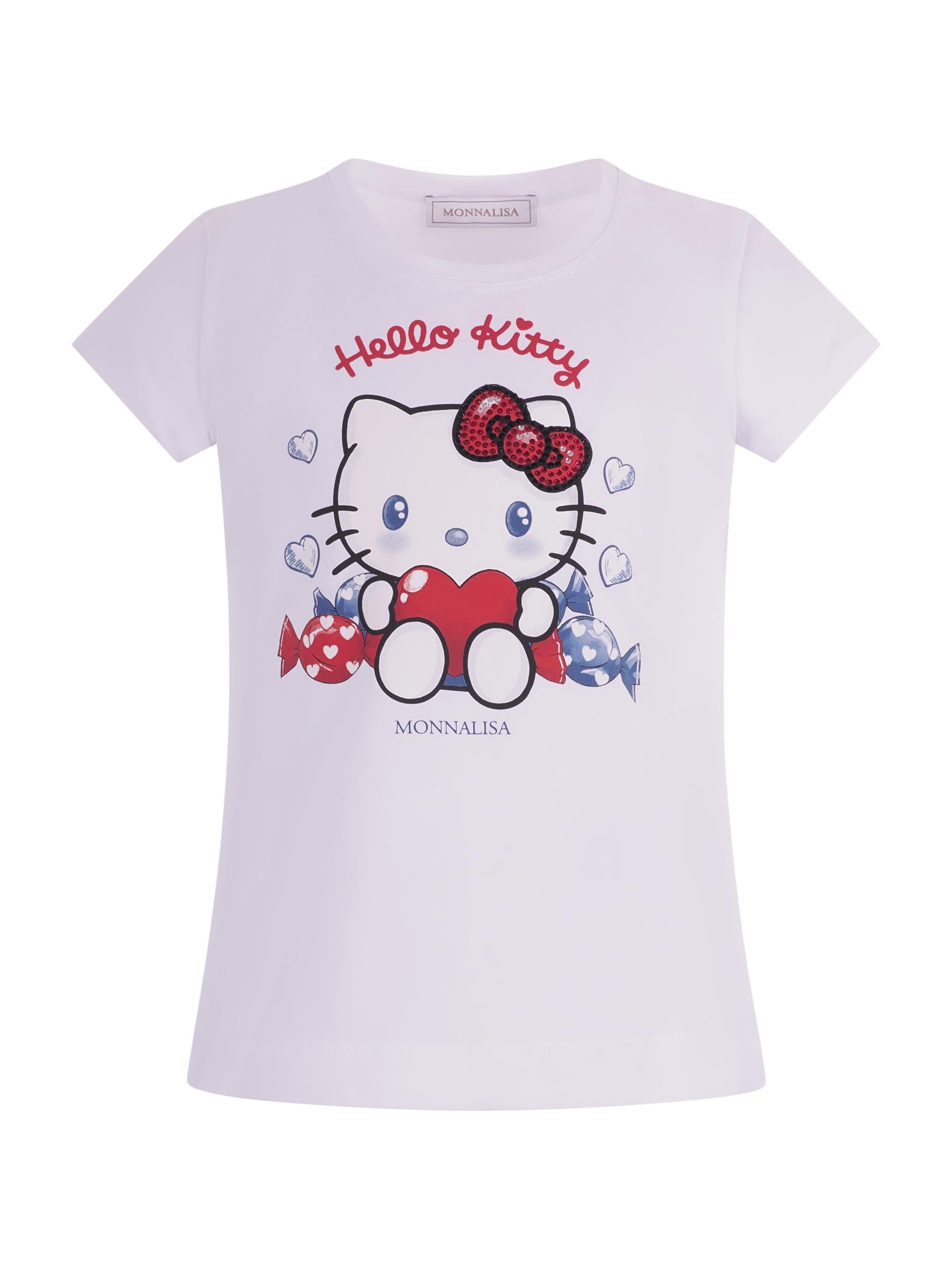 T-shirt per bambina Monnalisa bianca con stampa grafica sul davanti 11G618 7201 0099 MONNALISA
