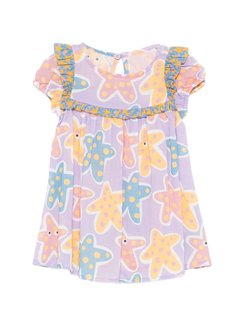 Abito per neonata Stella McCartney Kids viola con stampa stelle marine all-over TY1071 Z3603 539MC STELLA McCARTNEY KIDS
