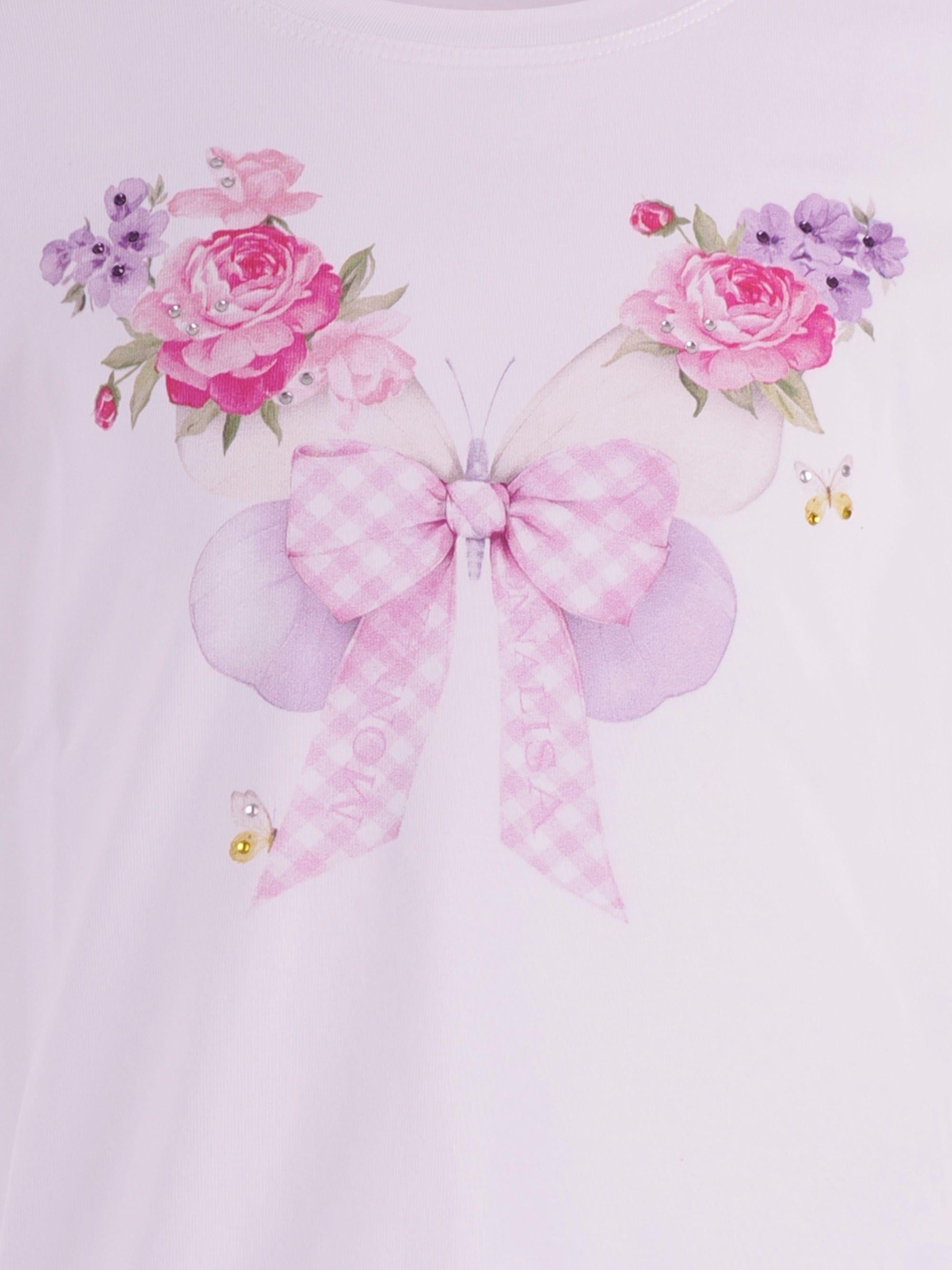 T-shirt per bambina Monnalisa bianca con stampa farfalle sul davanti 11G603 7201 0099 MONNALISA