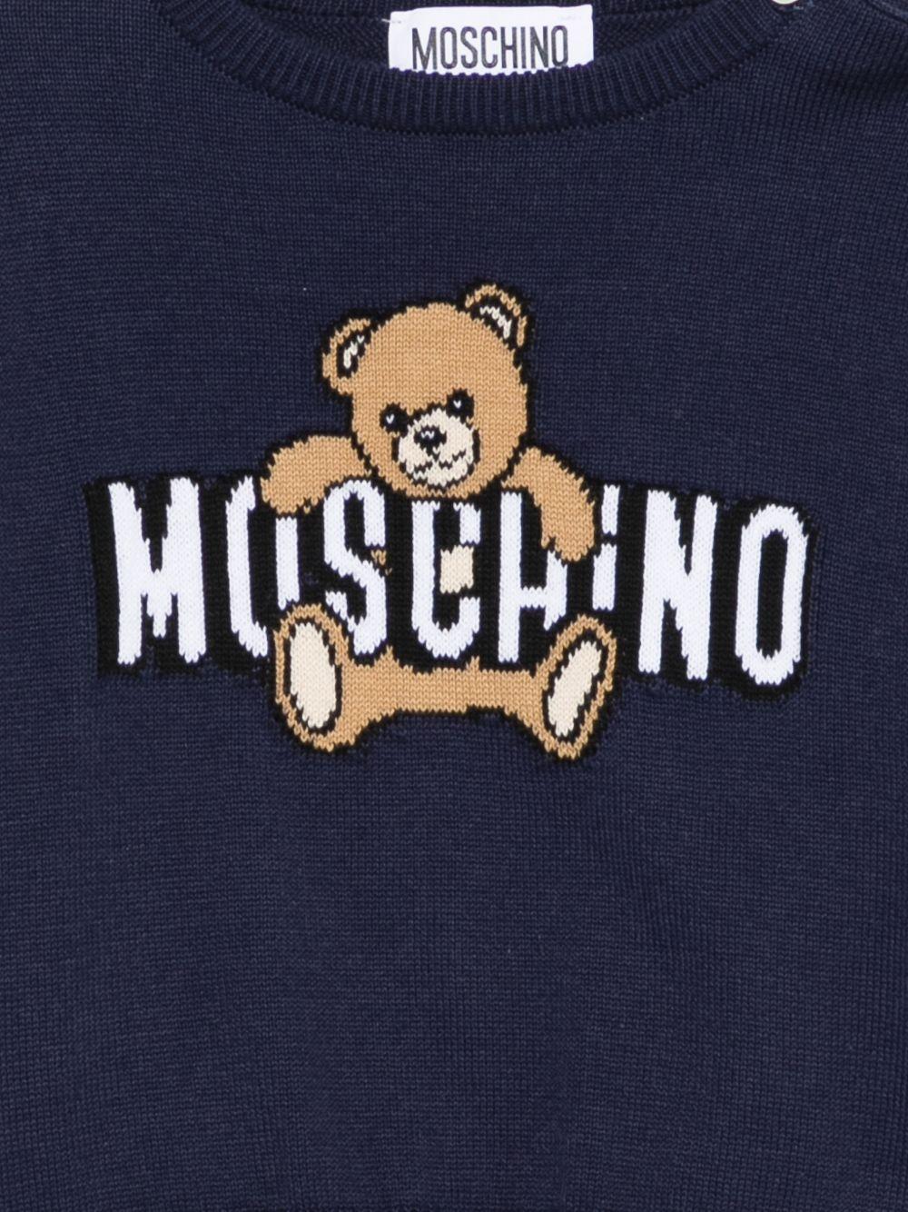 Maglione per neonato Moschino Kids blu con Teddy ricamato sul davanti M8W00JLHE62 40016 MOSCHINO KIDS