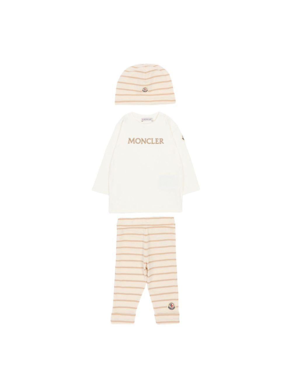 Set tre pezzi per neonato Moncler Kids beige con design a righe L19518P0000189BA2 F20 MONCLER ENFANT