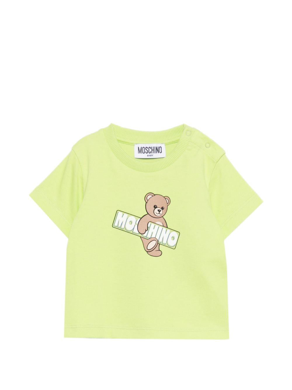 T-shirt per neonati Moschino Kids verde con stampa Teddy Bear MOM031LFA07 30355 MOSCHINO KIDS