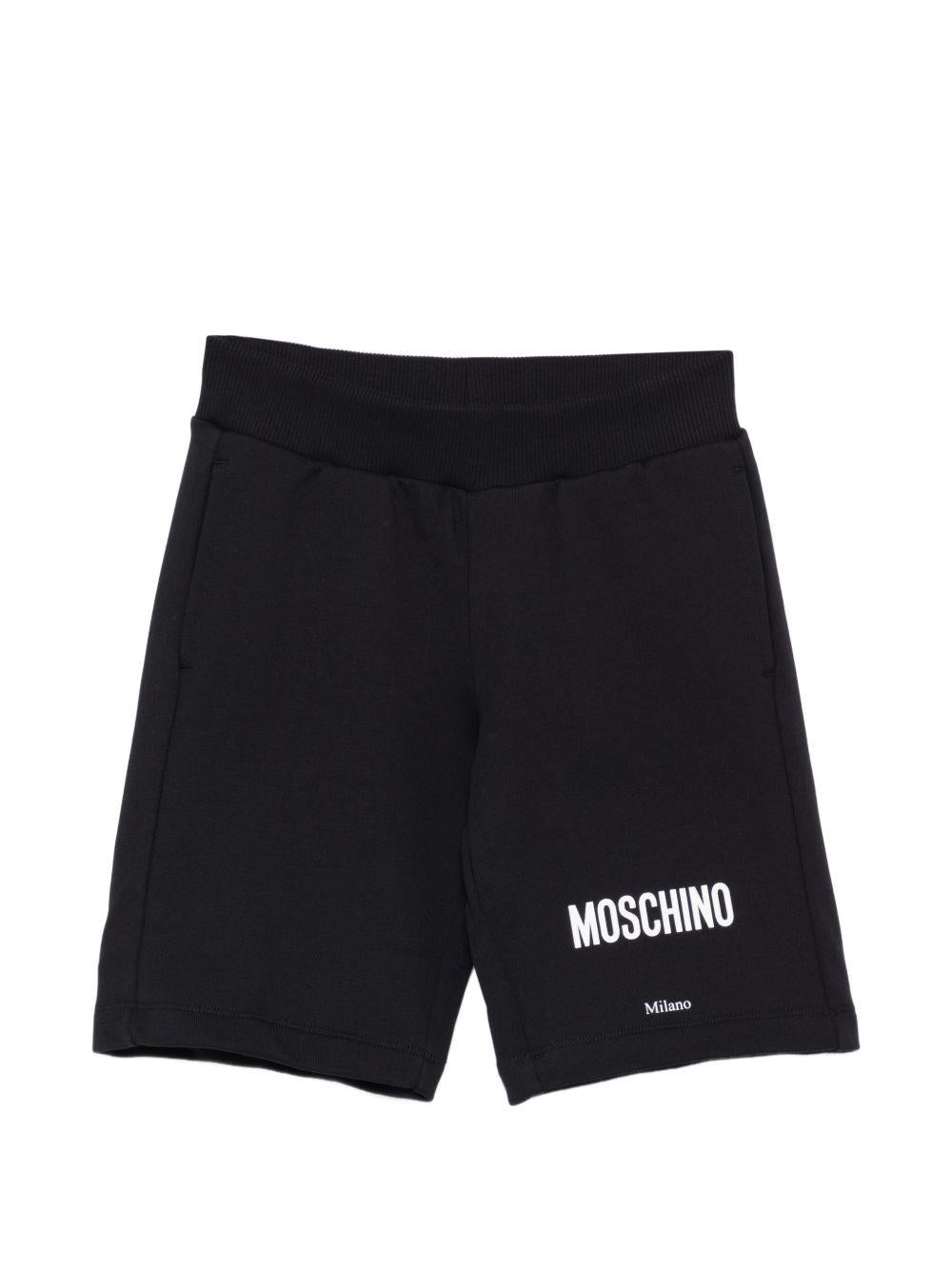 Shorts per bambino Moschino Kids neri con logo sul davanti HUQ02NLCA32 60100 MOSCHINO KIDS