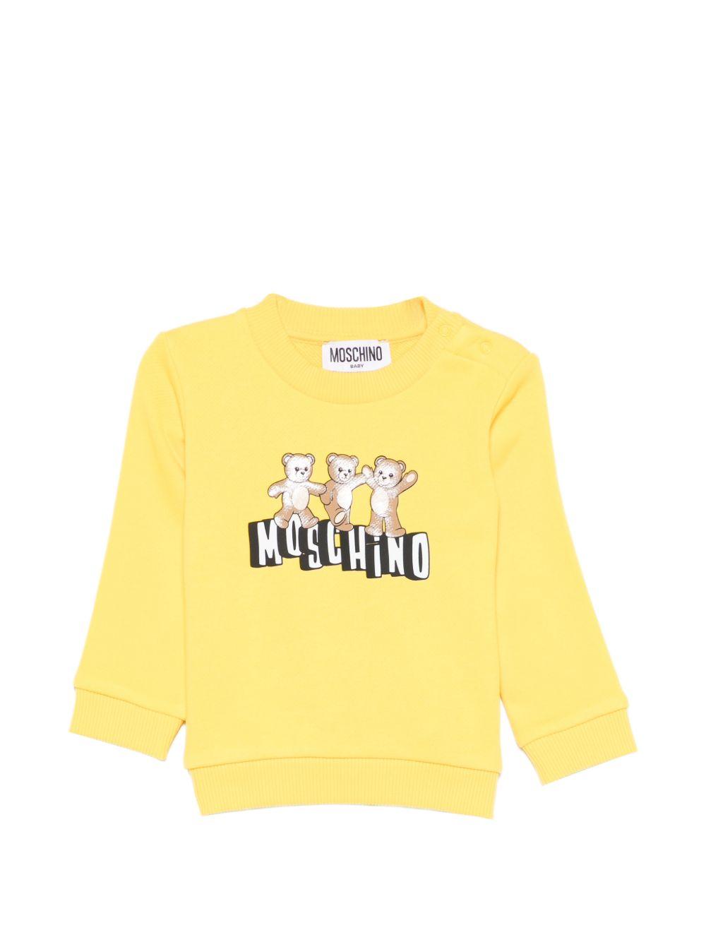 Felpa per neonati Moschino Kids gialla con stampa tre Teddy Bear MTF060LCA89 50577 MOSCHINO KIDS