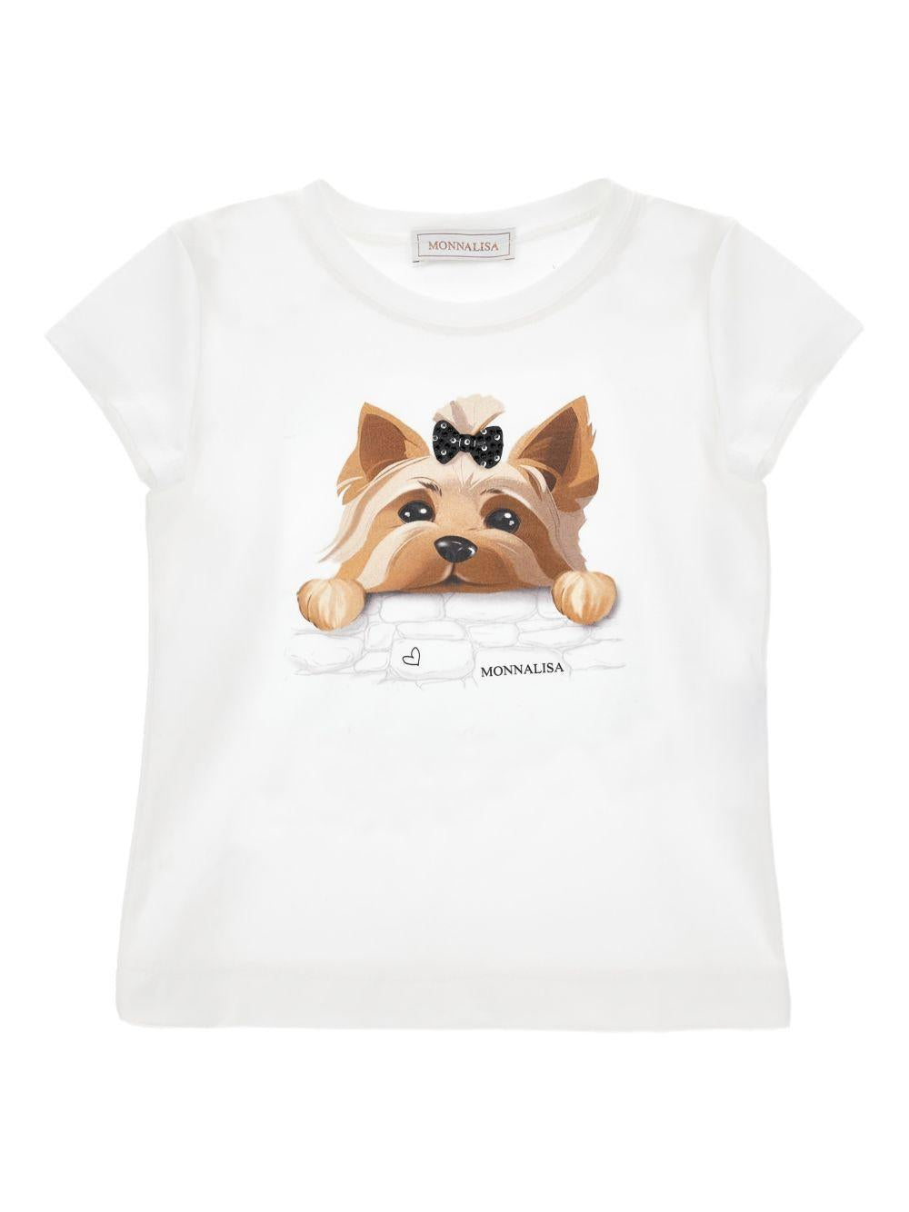 T-shirt per bambina Monnalisa bianca con grafica cagnolino 11G623 7201 0099 MONNALISA
