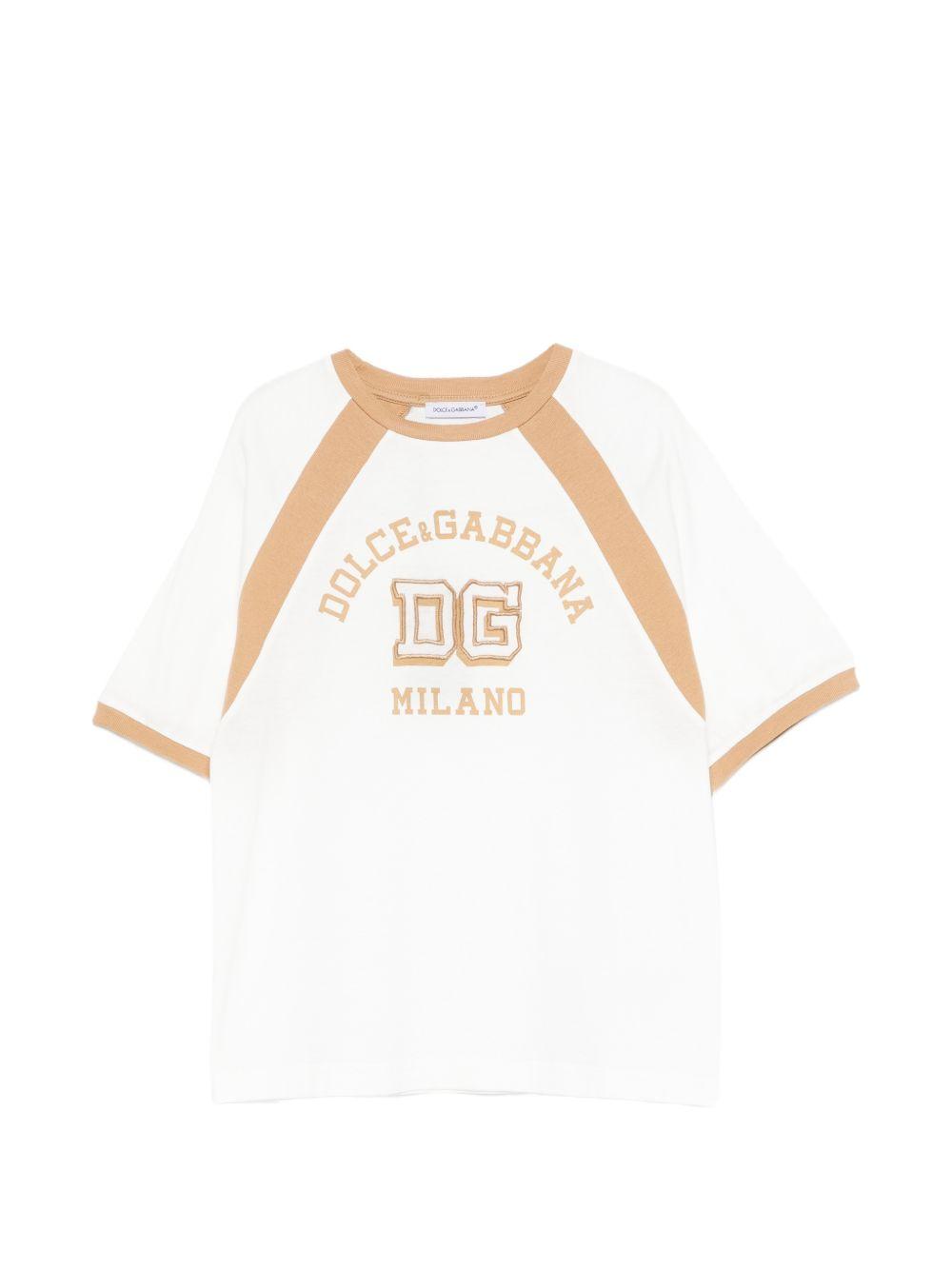 T-shirt per bambino Dolce & Gabbana Kids bianca con inserti beige L4JTJM G7PRH W0111 DOLCE & GABBANA KIDS
