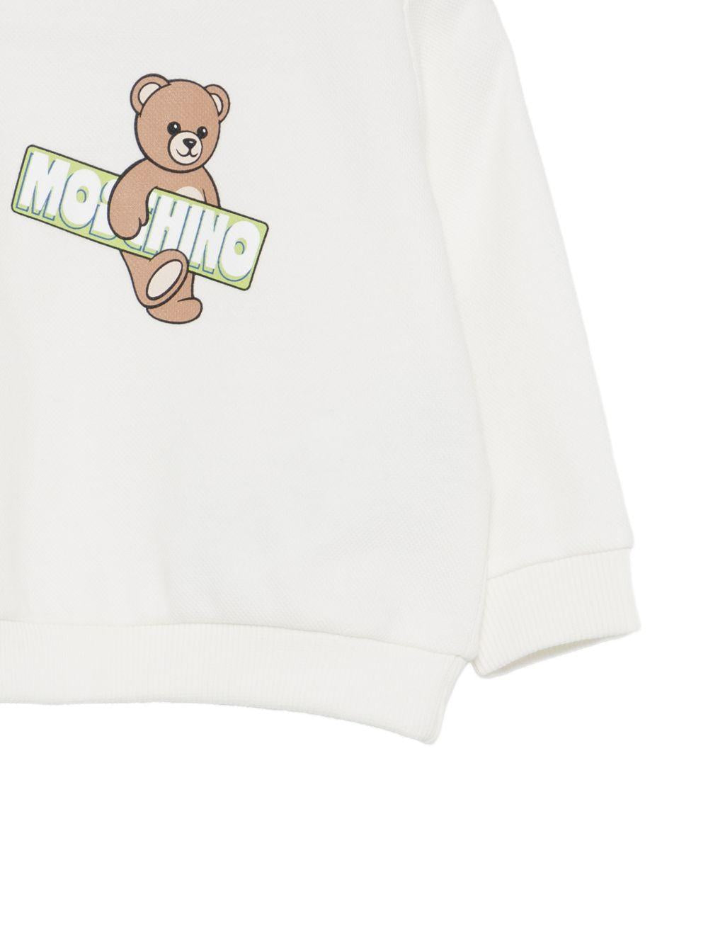 Felpa per neonati Moschino Kids bianca con stampa orsetto sul davanti MWF060LCA90 10063 MOSCHINO KIDS