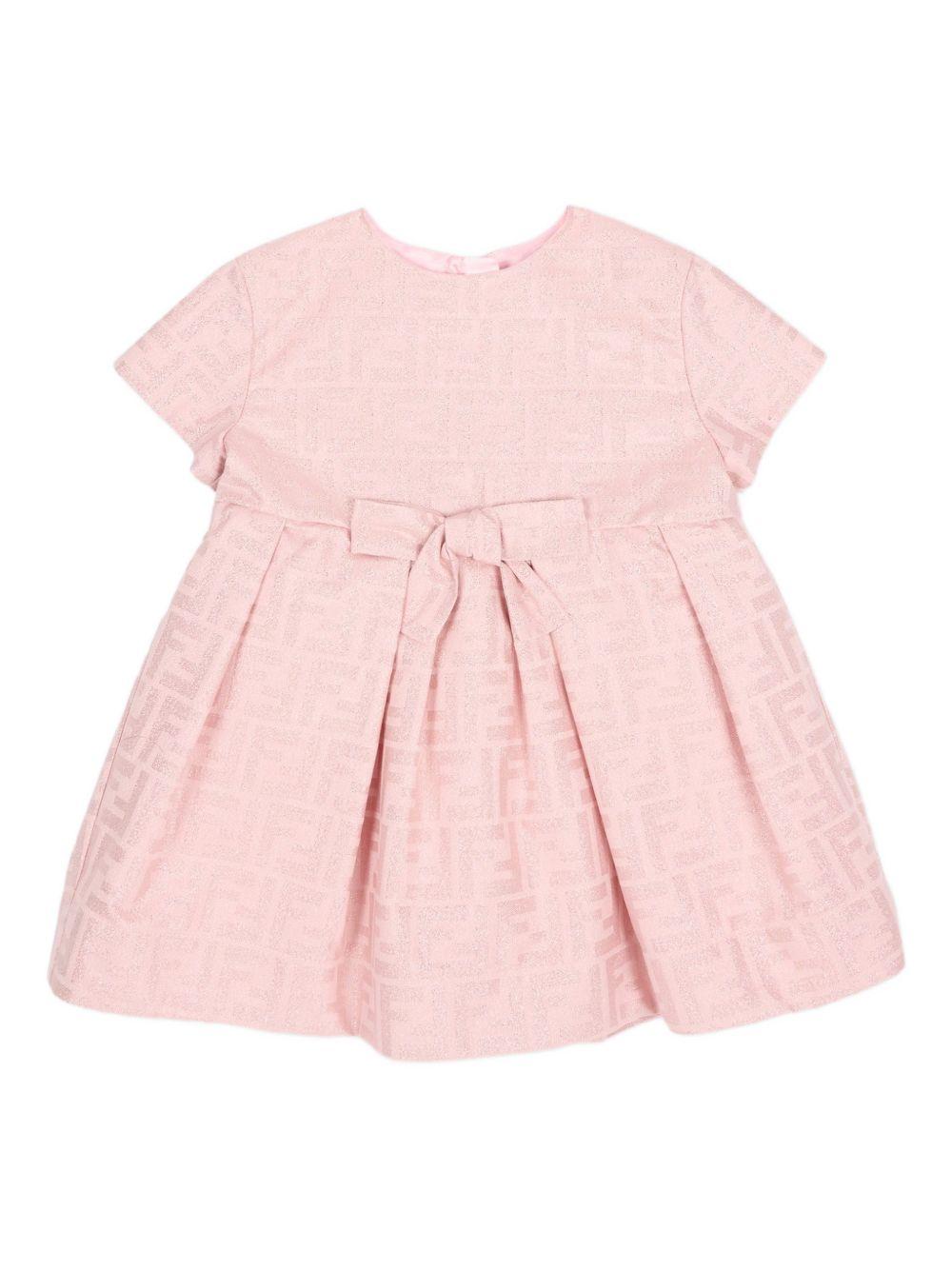 Abito per neonata Fendi Kids rosa con fiocco sul davanti BFB589 AVW6 F0ZKY FENDI KIDS