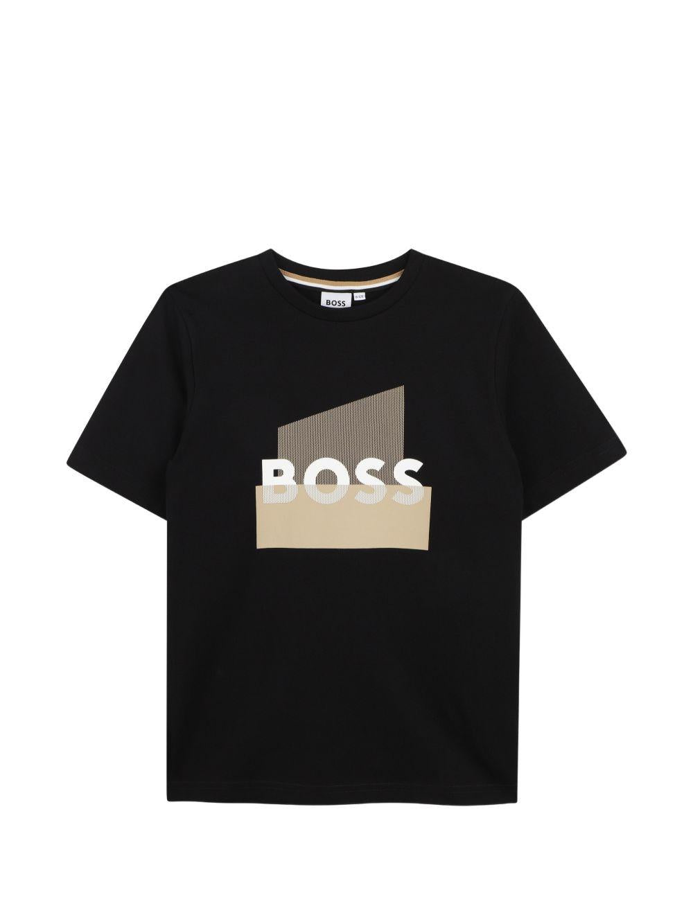 T-shirt per bambino Boss Kids nero con stampa grafica J52978 09B BOSS KIDS