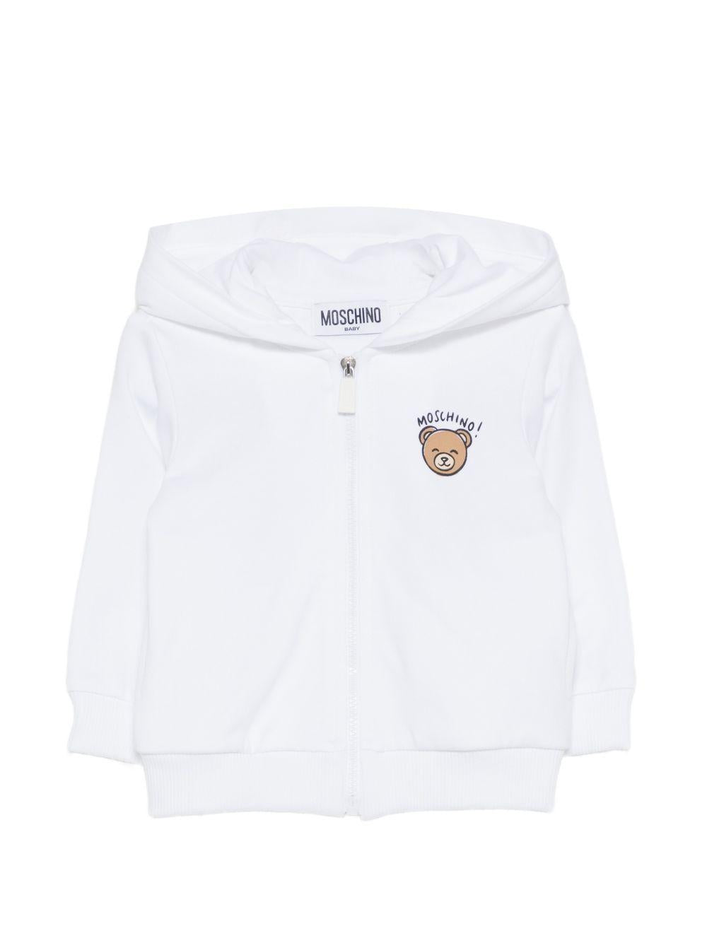 Felpa per neonati Moschino Kids bianca con stampa Teddy Bear MUF067LCA19 10101 MOSCHINO KIDS