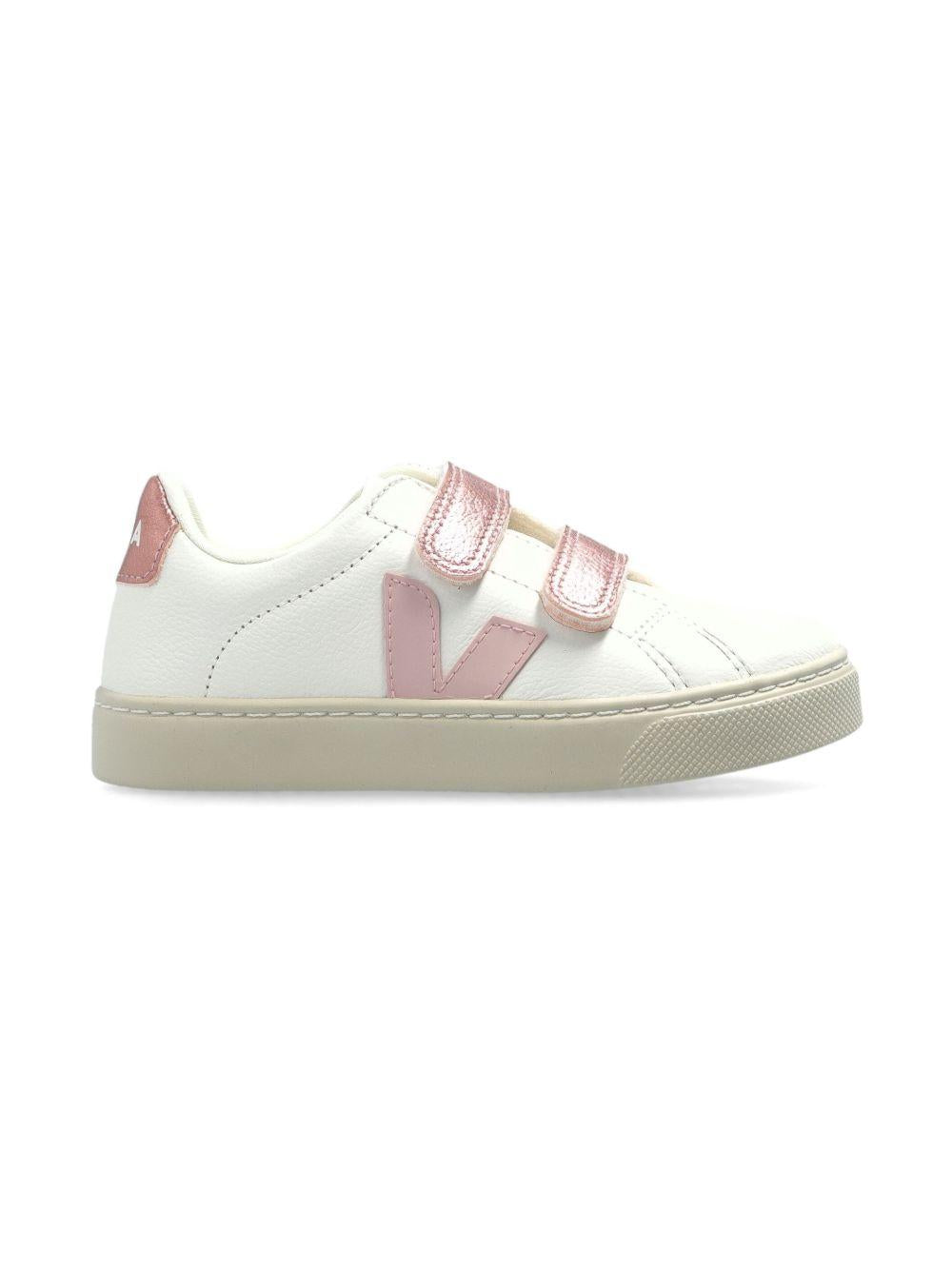 Sneakers per bambina Veja Kids bianche con chiusura frontale a strappo SV0520604 EXTRA WHITE PETALE NACRE VEJA KIDS