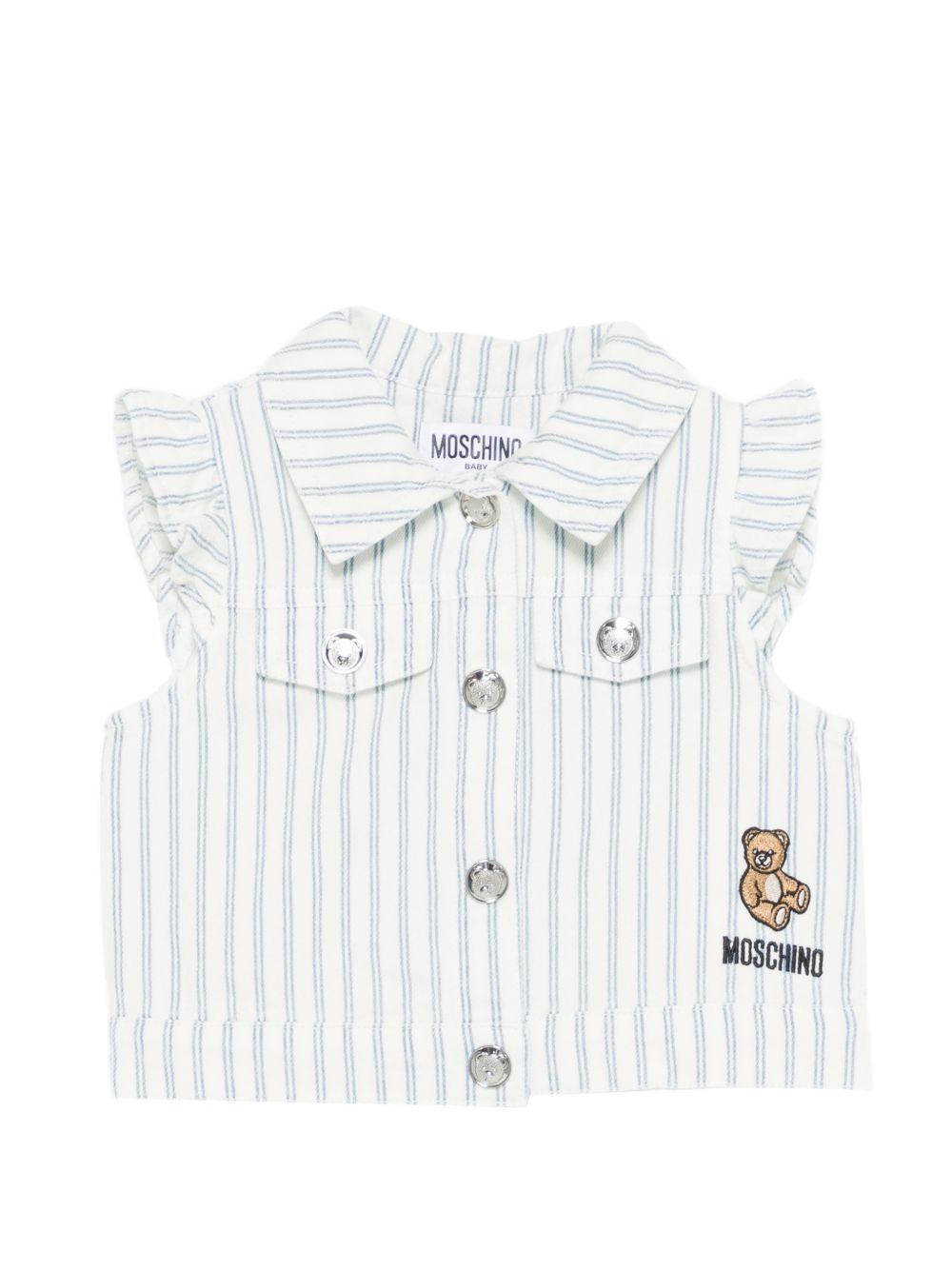 Camicia per neonata Moschino Kids bianca con design a righe MDN001LSE02 83689 MOSCHINO KIDS