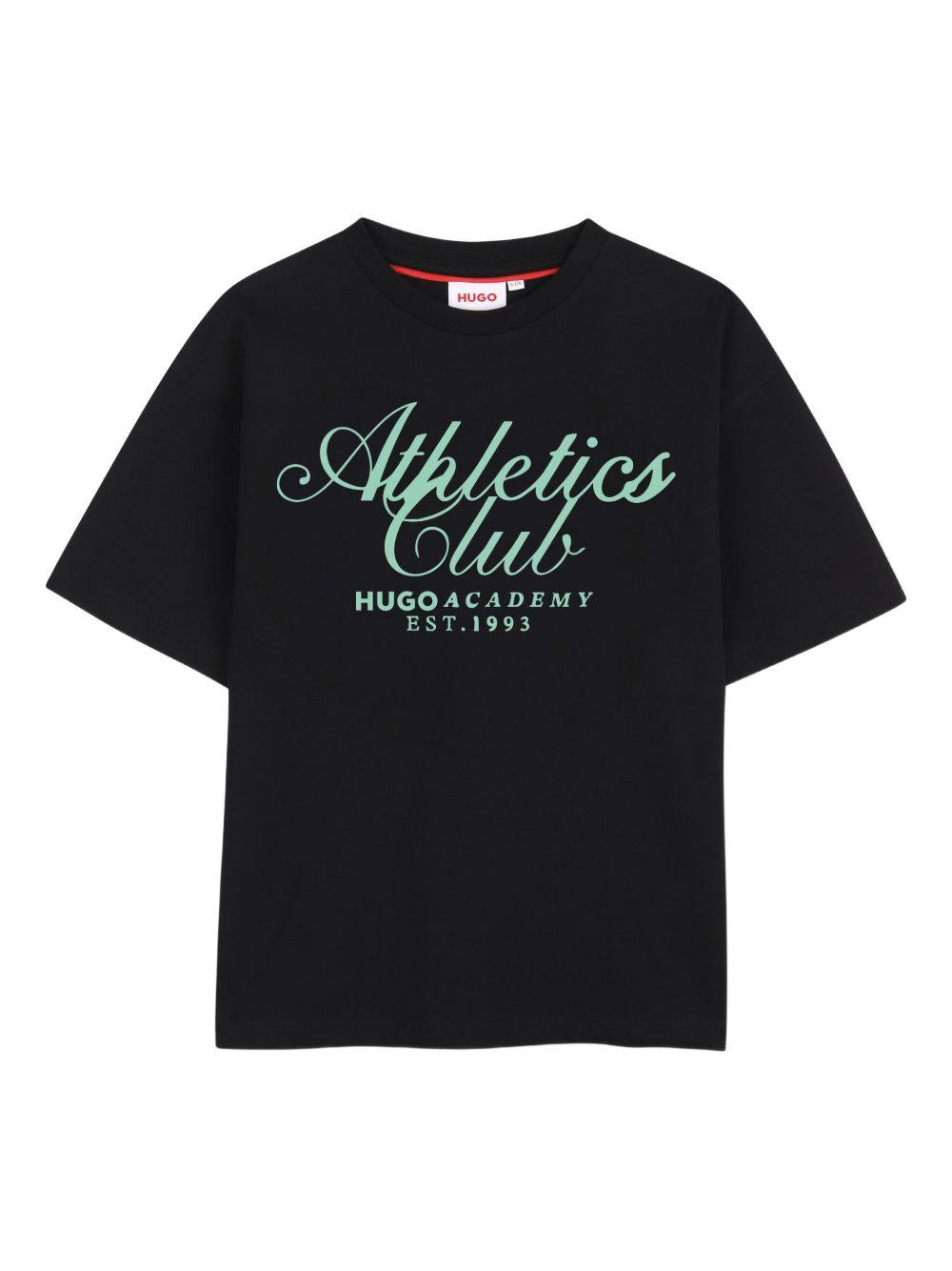 T-shirt per bambino Hugo Kids nera con logo sul davanti G01021 09B Hugo