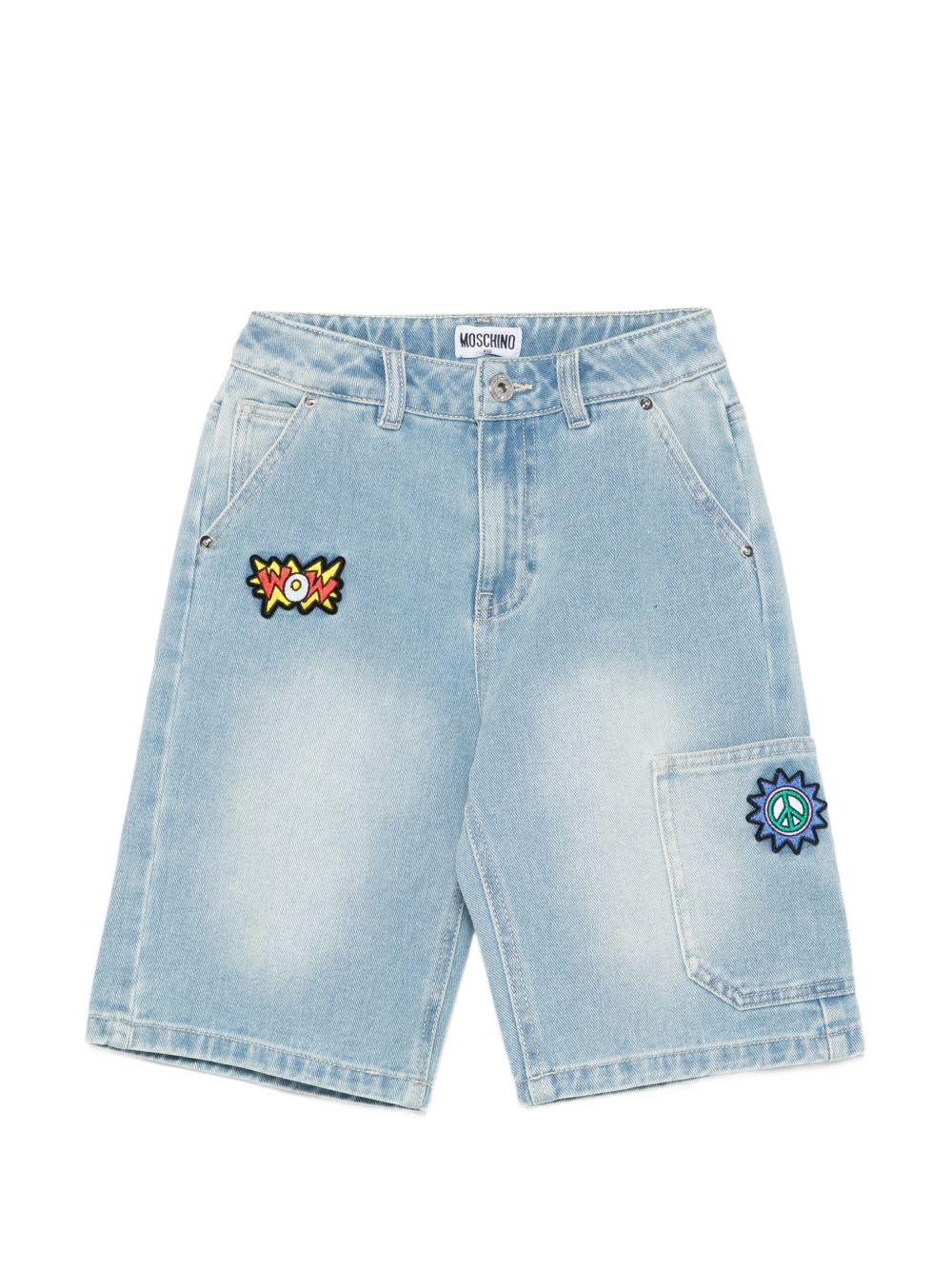 Shorts per bambino Moschino Kids denim con dettagli ricamati HUQ02KL0E37 41100 MOSCHINO KIDS