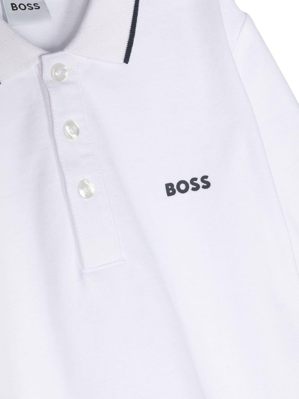 Polo per bambino Boss Kids bianca con stampa logo sul petto J25P26 10P BOSS KIDS
