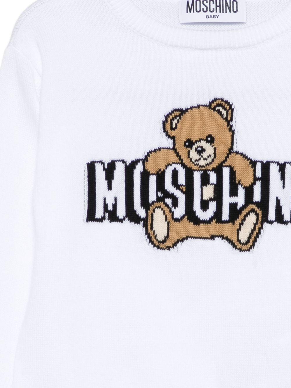 Maglione per neonati Moschino Kids bianca con logo ricamato sul davanti M8W00JLHE62 10101 MOSCHINO KIDS