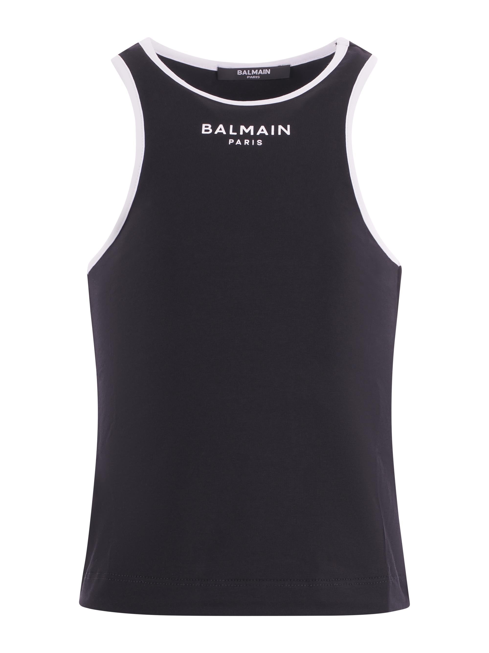 T-shirt per bambina Balmain Kids nera con logo stampato sul davanti BY8A12 Z3277 930BC BALMAIN KIDS