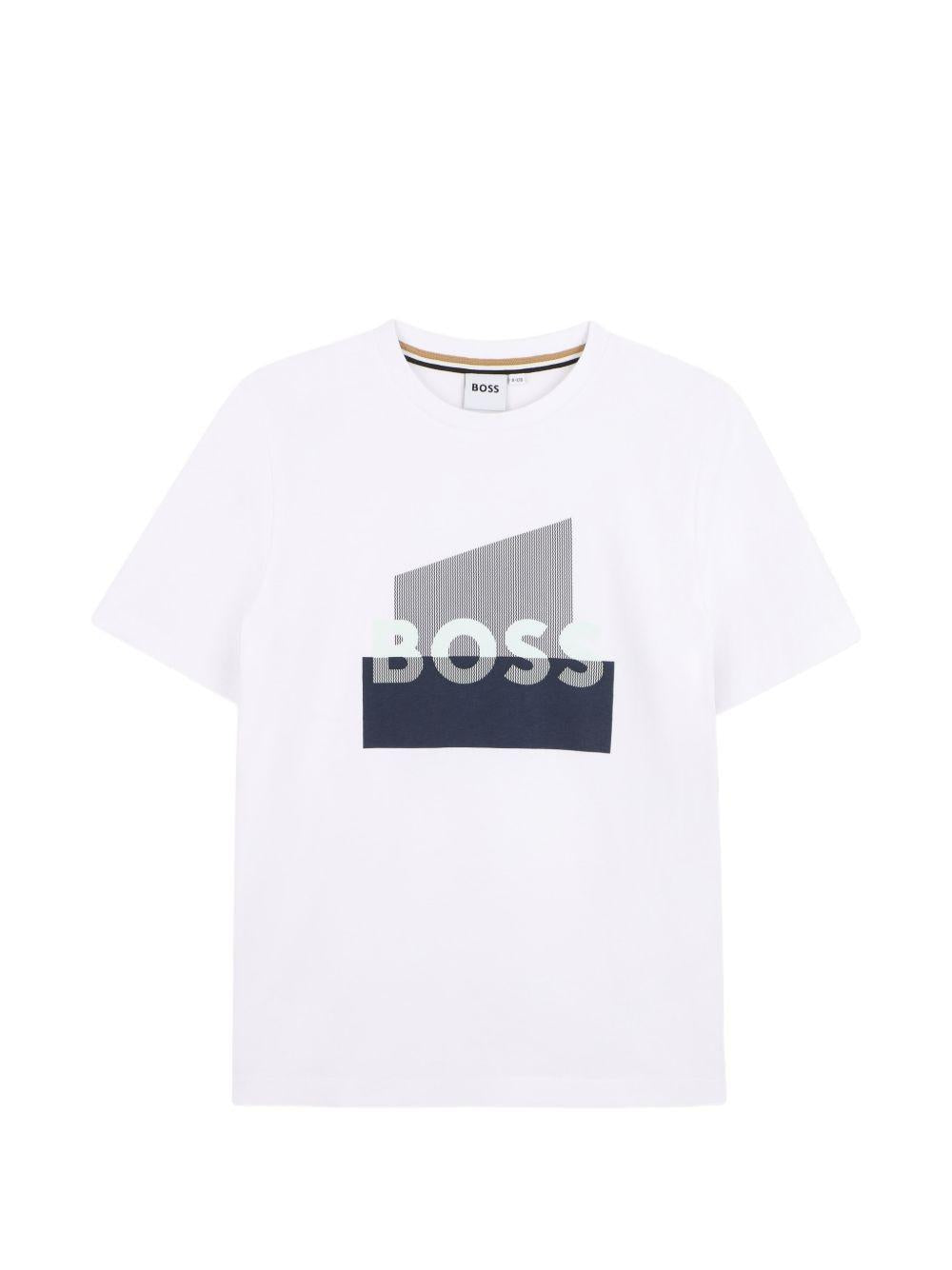T-shirt per bambino Boss Kids bianco con stampa grafica J52978 10P BOSS KIDS
