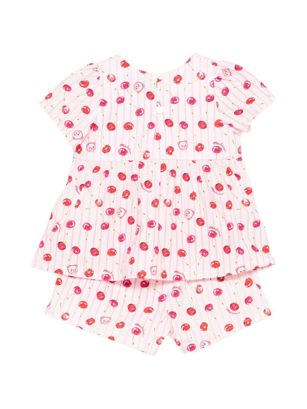 Abito per neonata Moschino Kids rosa con stampa ciliegia all-over MDG01PLLB66 83658 MOSCHINO KIDS
