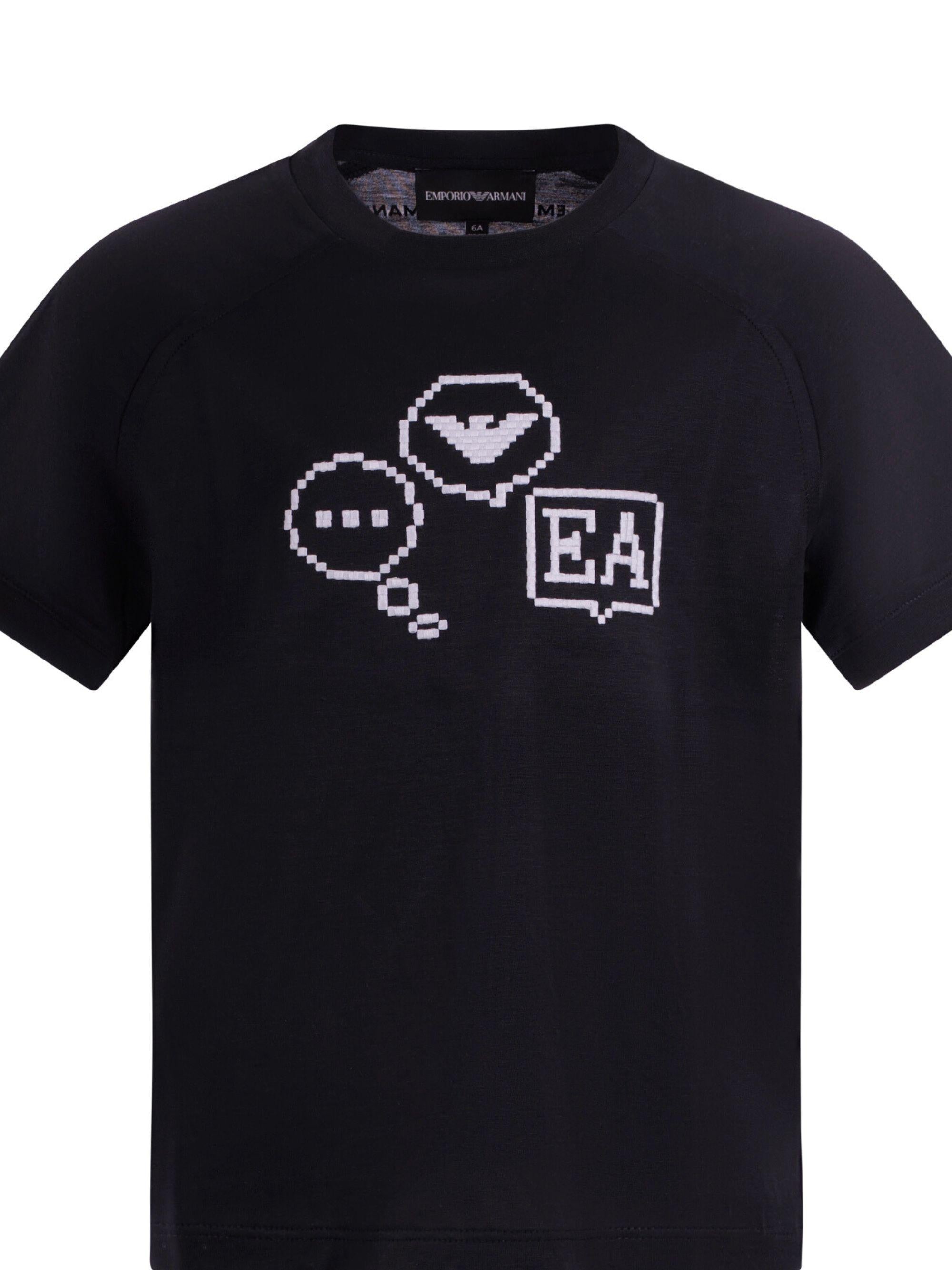 T-shirt per bambino Emporio Armani Kids blu con monogramma effetto pixel sul davanti EB000912 AF10127 UB118 EMPORIO ARMANI KIDS