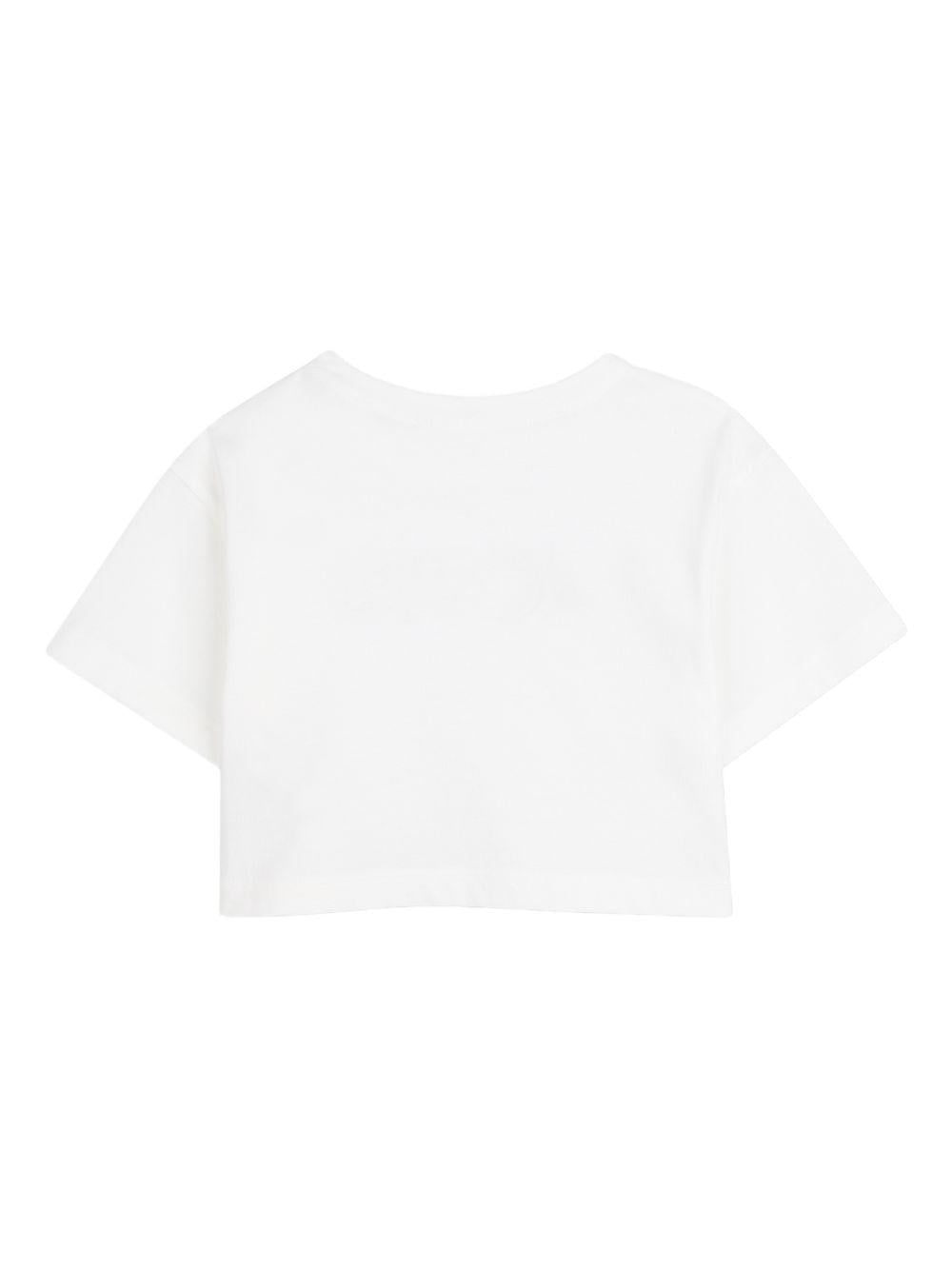 T-shirt per bambina Michael Kors Kids bianca con bottoni sulla spalla R30605 117 MICHAEL KORS KIDS
