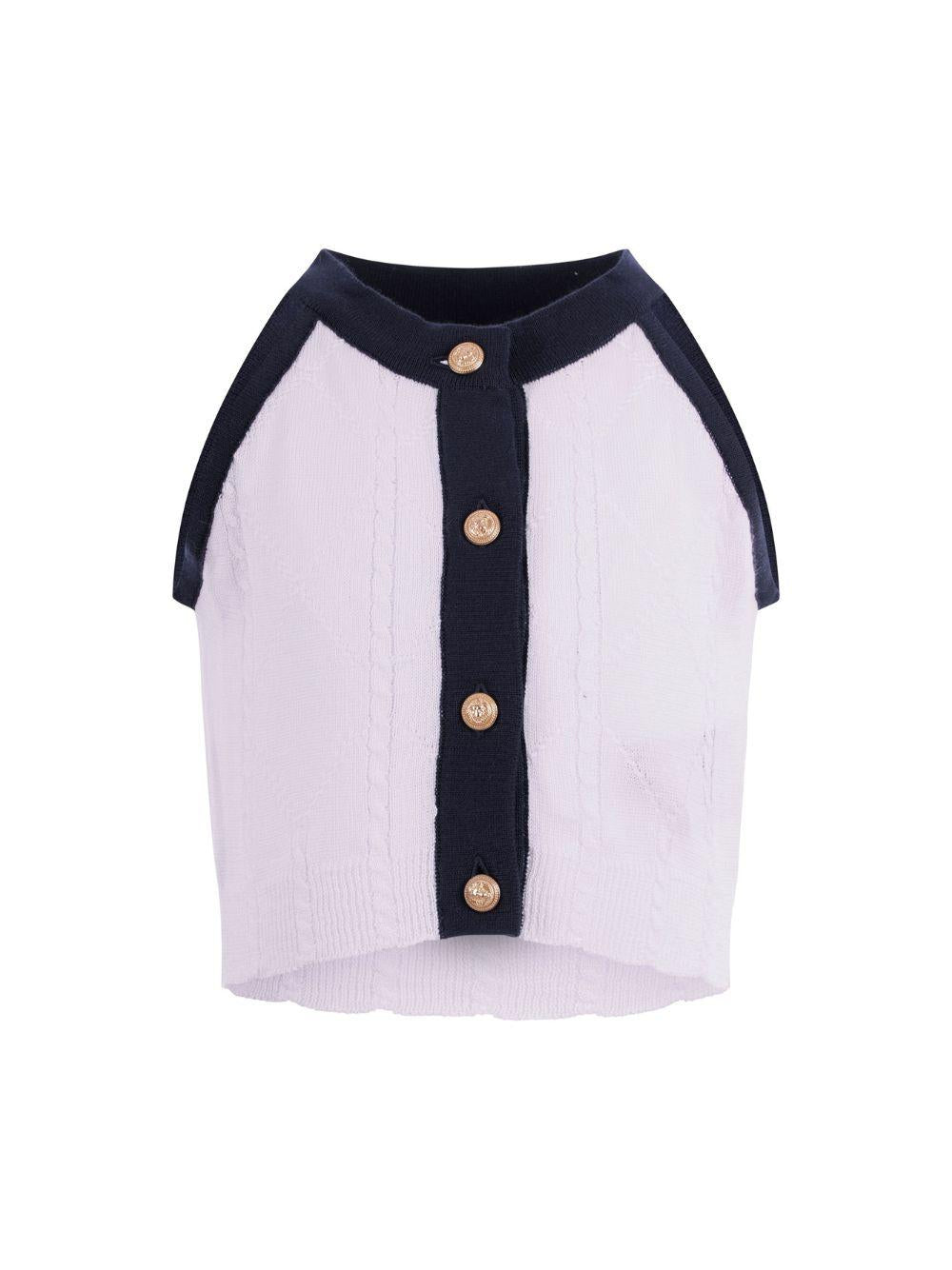 Canotta per bambina Balmain Kids bianca e nera con dettagli bottoni dorati BY9A32 X0018 100BL BALMAIN KIDS