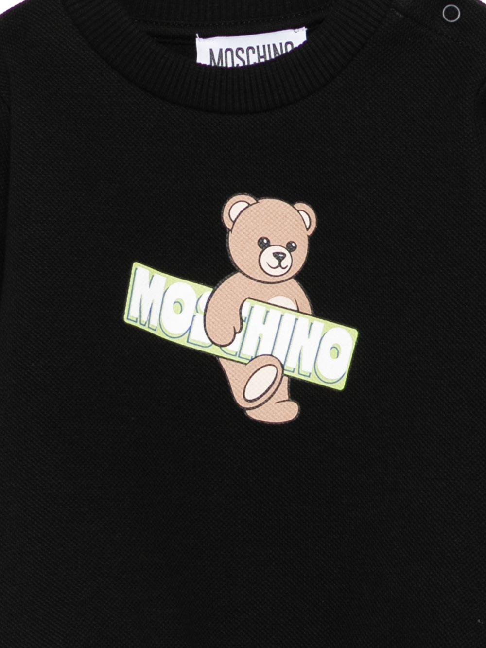 Felpa per neonati Moschino Kids nera con stampa Teddy Bear e logo sul davanti MWF060LCA90 60100 MOSCHINO KIDS
