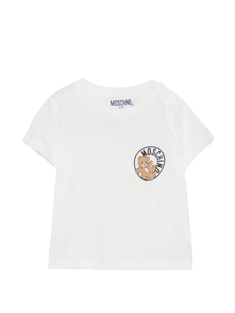 T-shirt per neonati Moschino Kids bianca con logo sul davanti MUM04SLAA03 10063 MOSCHINO KIDS