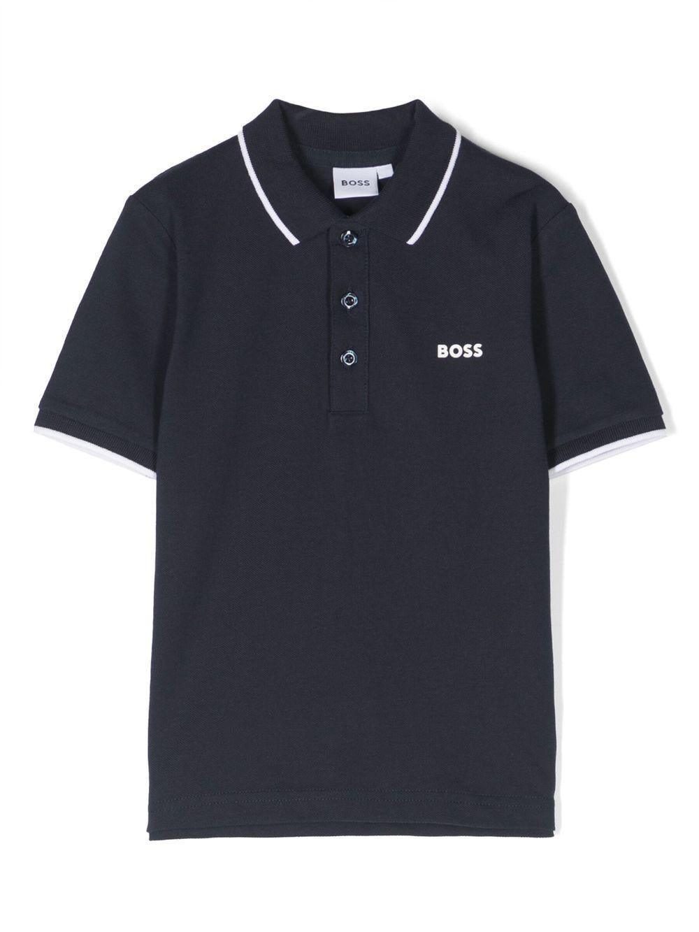 Polo per bambino Boss Kids blu con stampa logo sul petto J25P26 849 BOSS KIDS