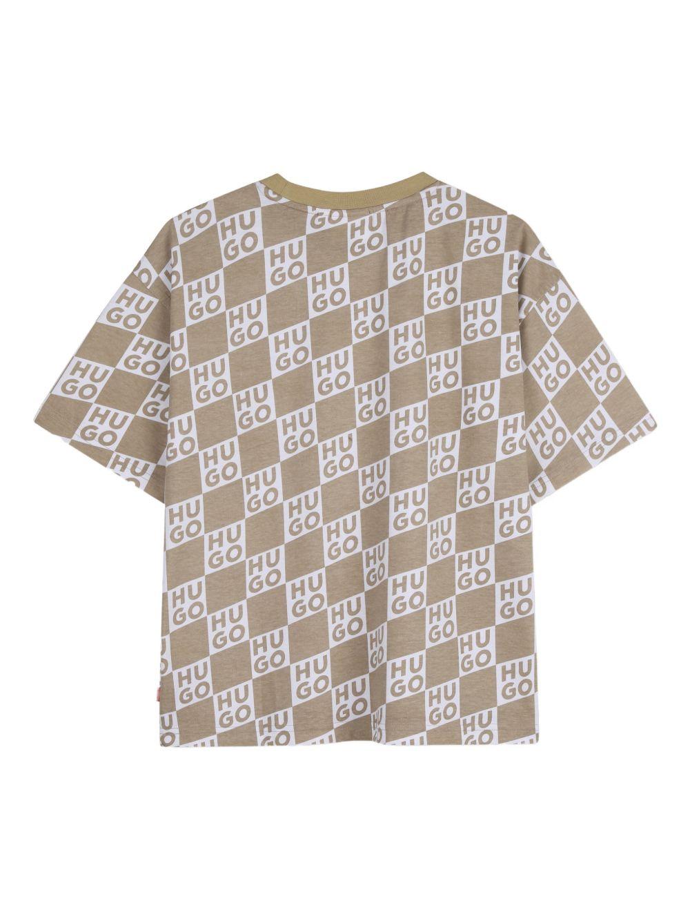T-shirt per bambino Hugo Kids beige con motivo a quadri G01022 23B Hugo