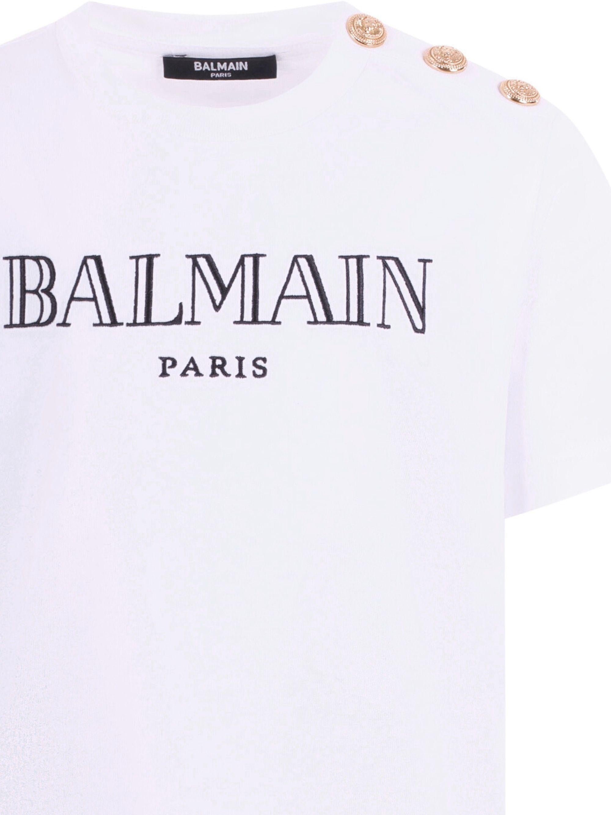 T-shirt per bambino Balmain Kids bianca con bottoni dorati BY8Q81 Z3672 100OR BALMAIN KIDS