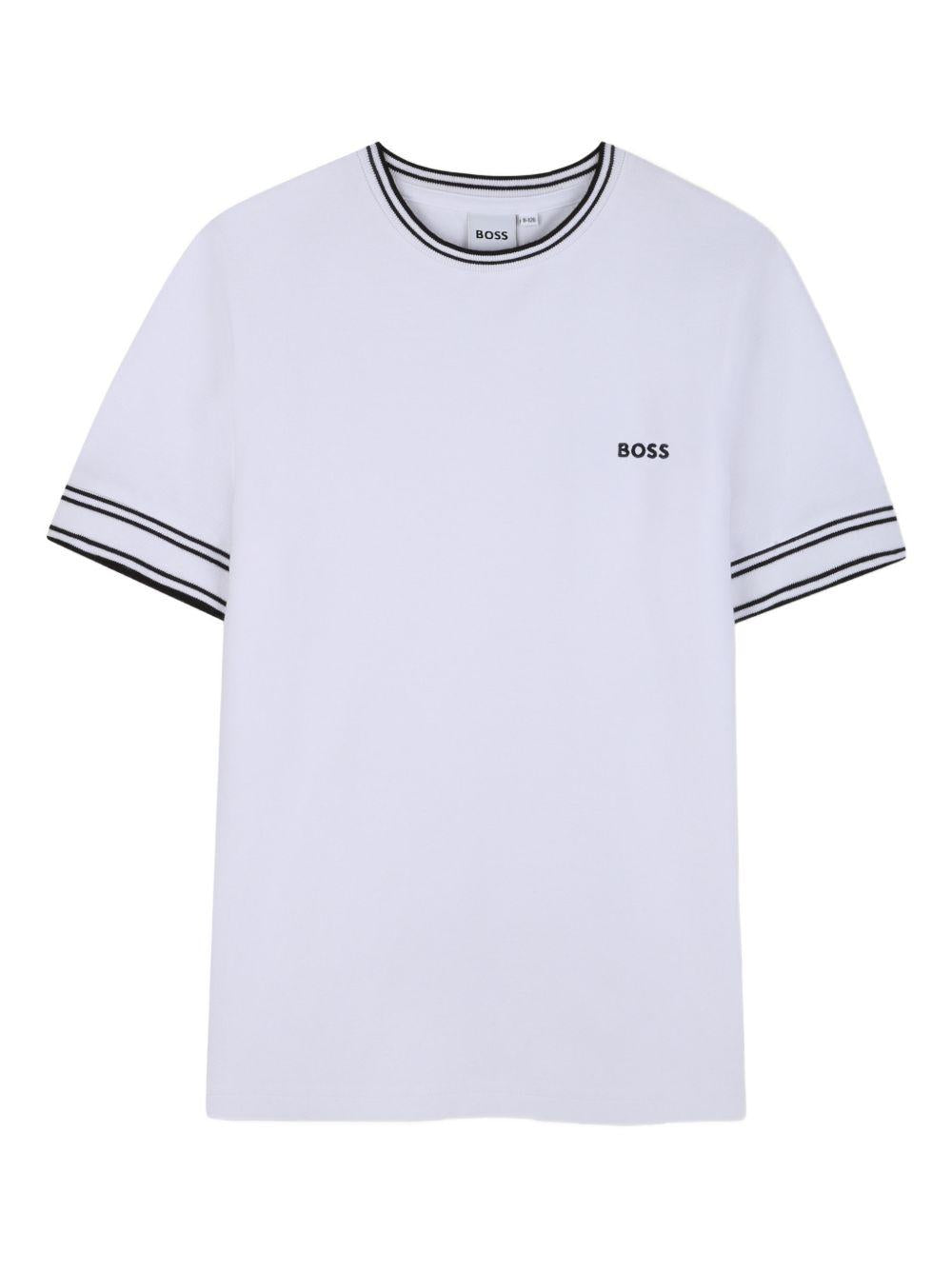 T-shirt per bambino Boss Kids bianco con logo sul petto J52981 10P BOSS KIDS