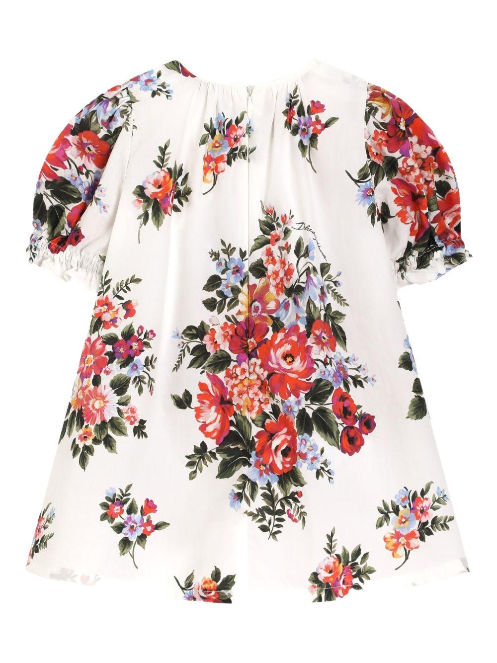 Abito per neonata Dolce & Gabbana Kids bianco a fiori con maniche a palloncino L24DQ3 HS5UY HA5ZO DOLCE & GABBANA KIDS