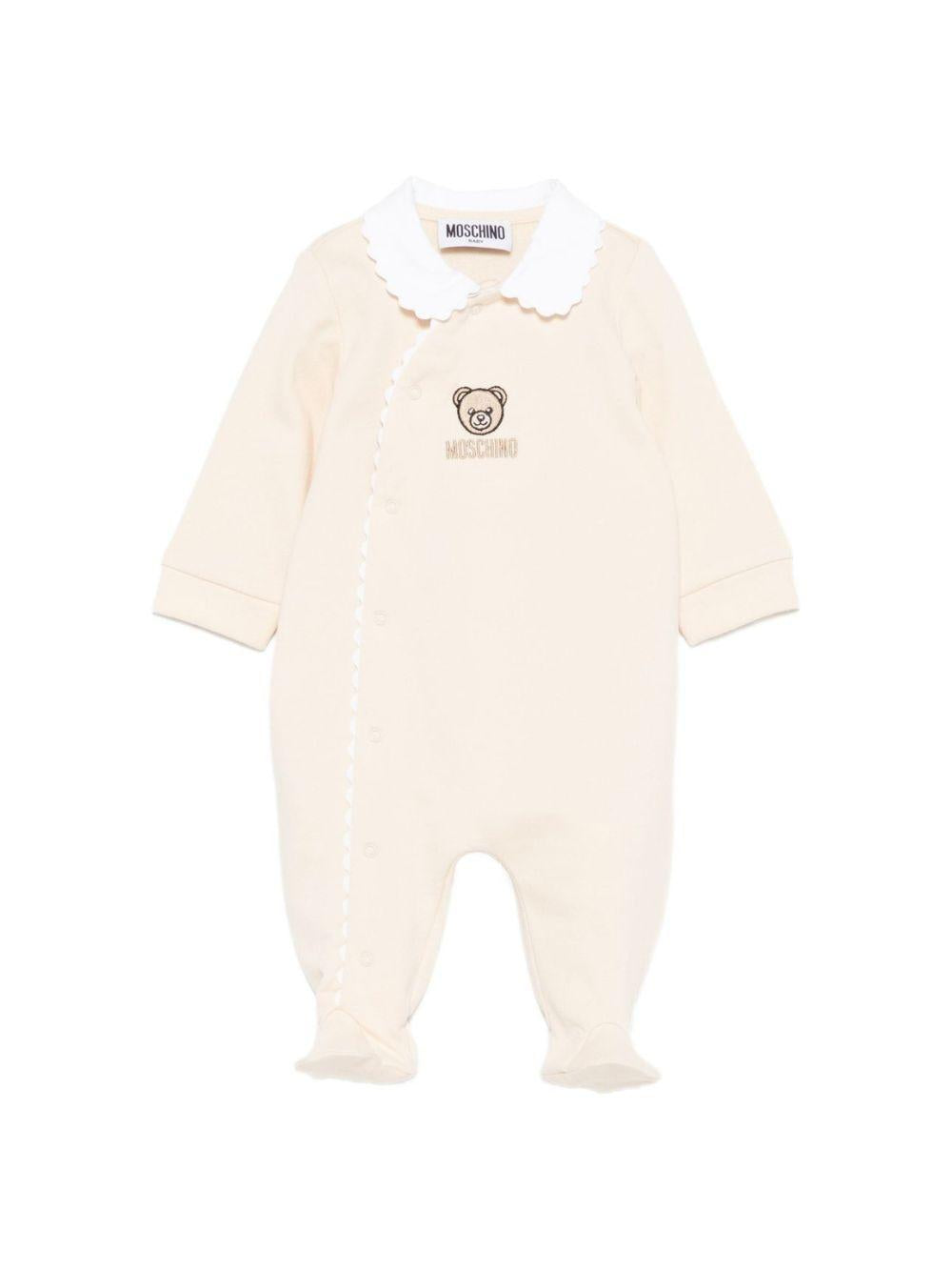 Tutina per neonati Moschino Kids beige con ricamo Teddy Bear MUY08NLCA60 20404 MOSCHINO KIDS