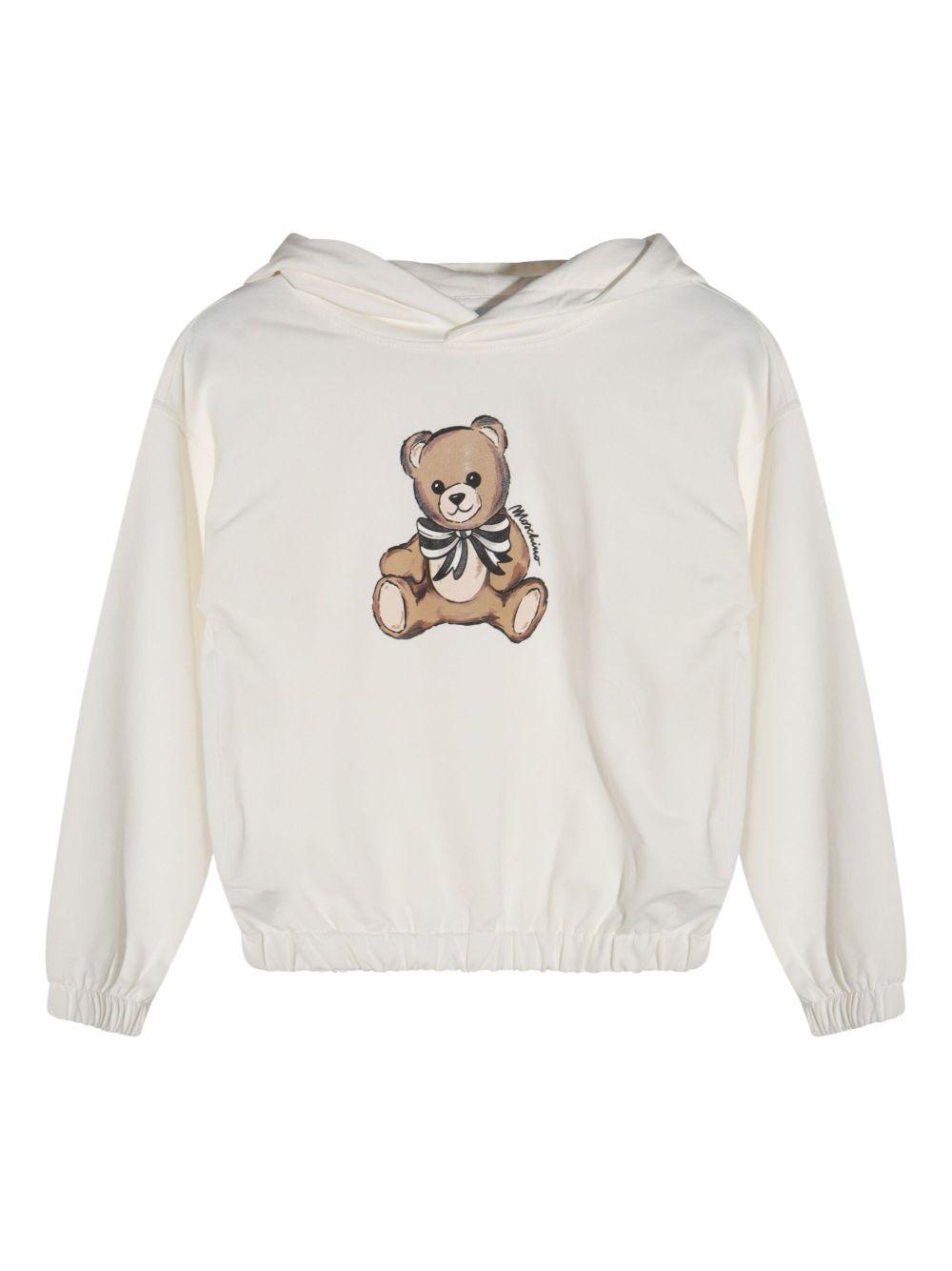 Felpa per bambina Moschino Kids bianco con stampa Teddy HDK036LDA16 83933 MOSCHINO KIDS