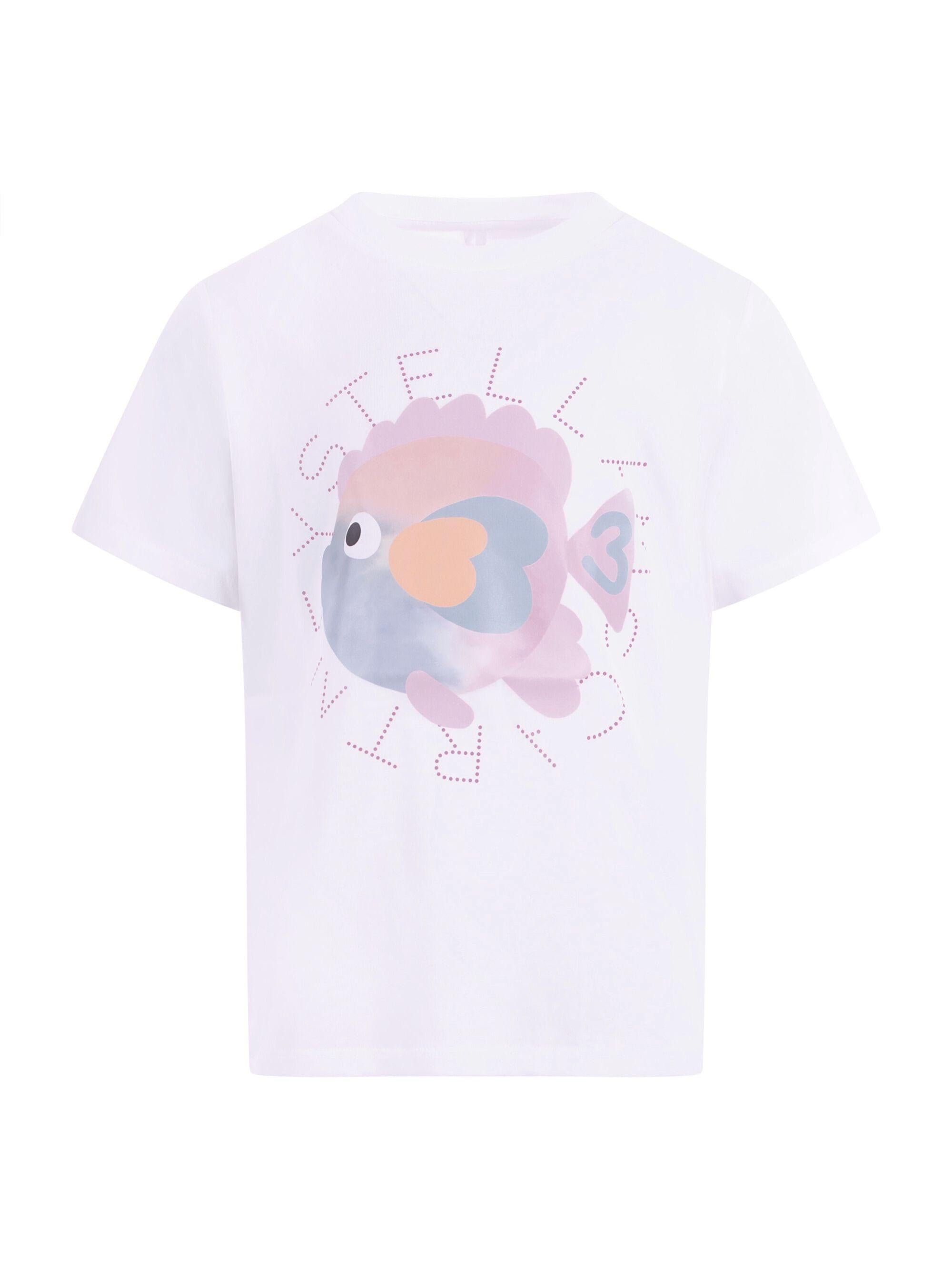 T-shirt per bambina Stella McCartney Kids bianca constampa grafica sul davanti TY8A61 Z0434 100 STELLA McCARTNEY KIDS