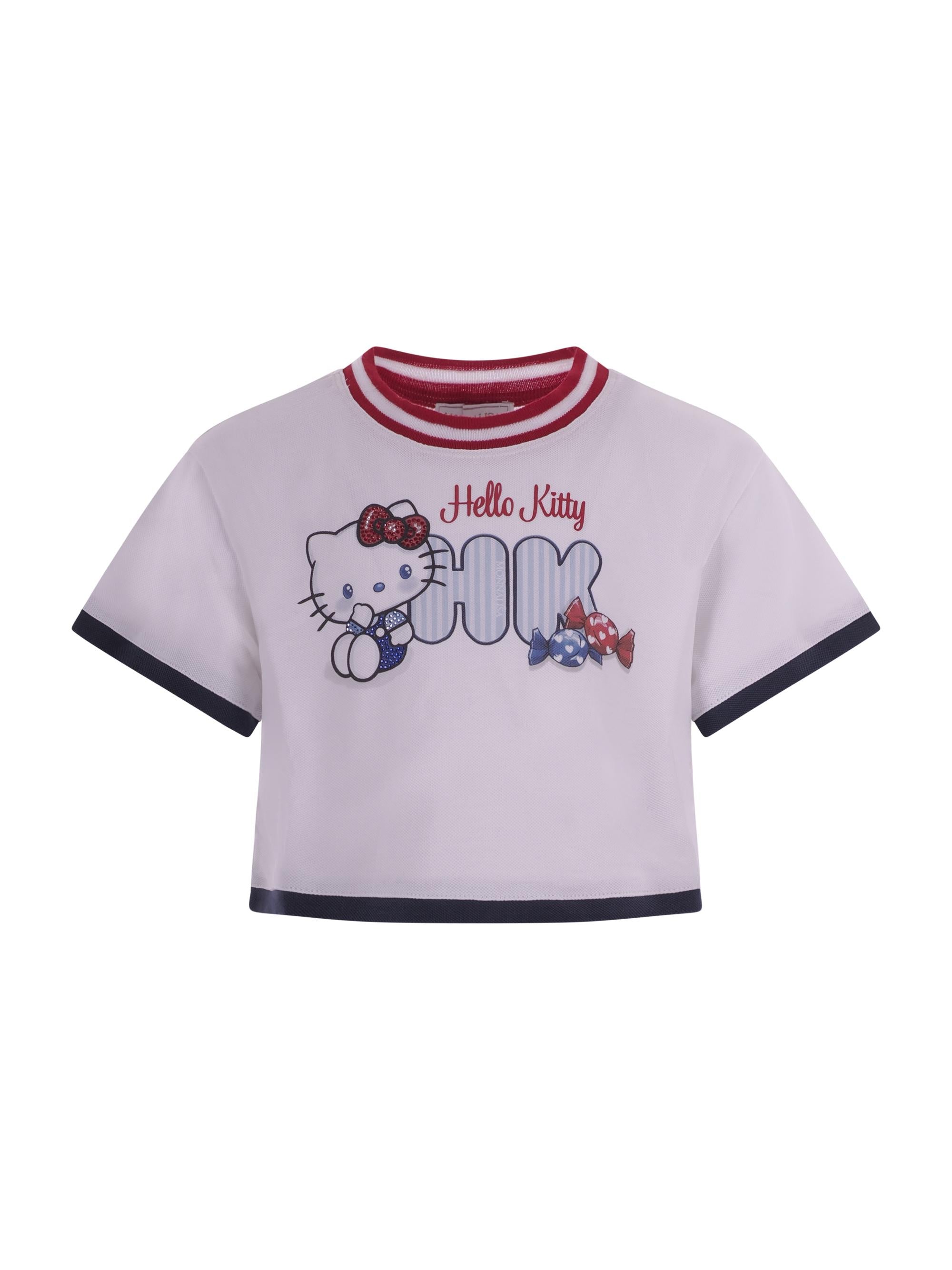 Set due pezzi t-shirt gonna plissettata per bambina Monnalisa blu con stampa grafica sul davanti 19G502 7006 9956 MONNALISA