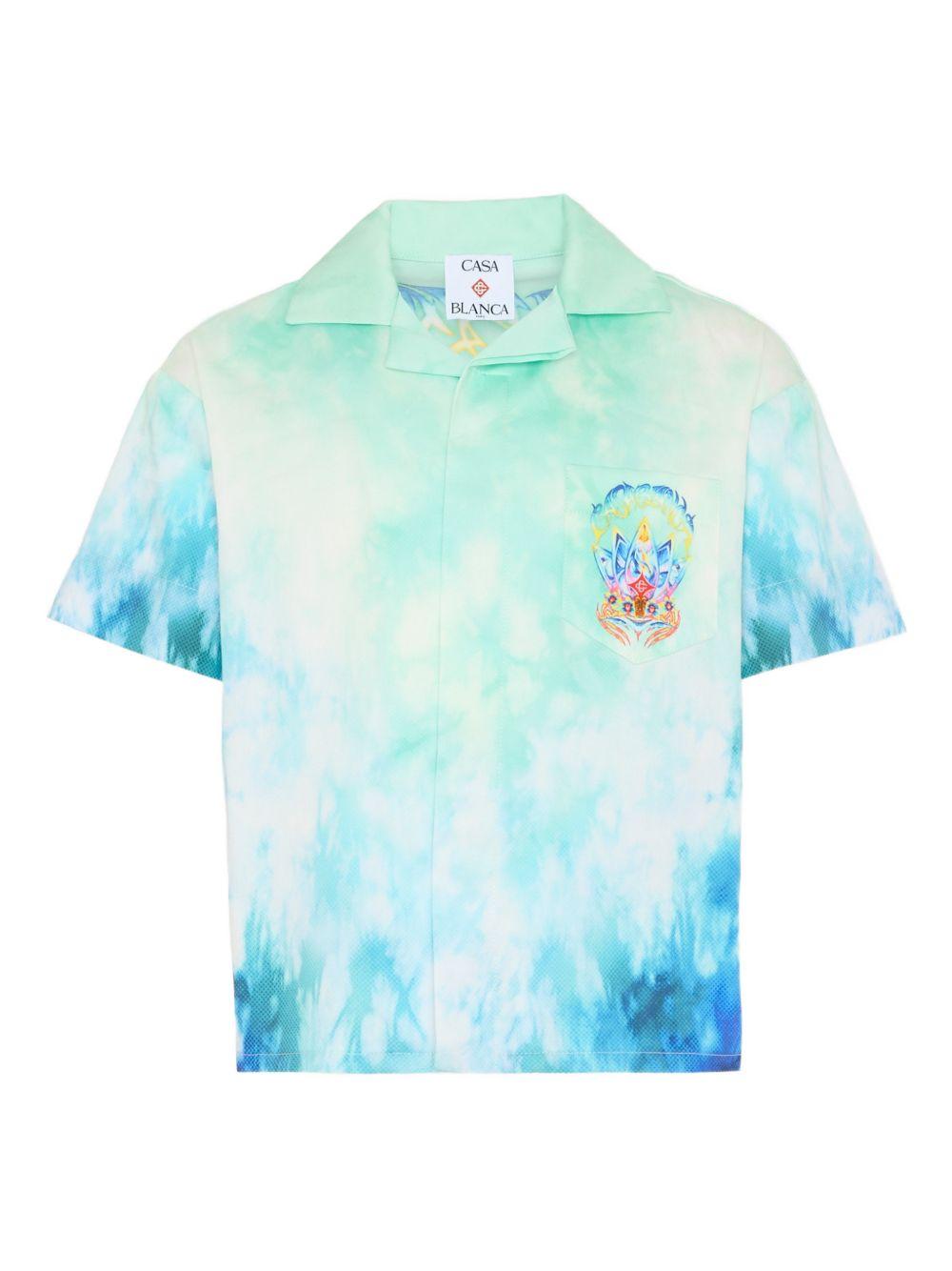 Camicia per bambino Casablanca Kids blu a maniche corte KSP26SH18001 SURF LOTUS CASABLANCA KIDS