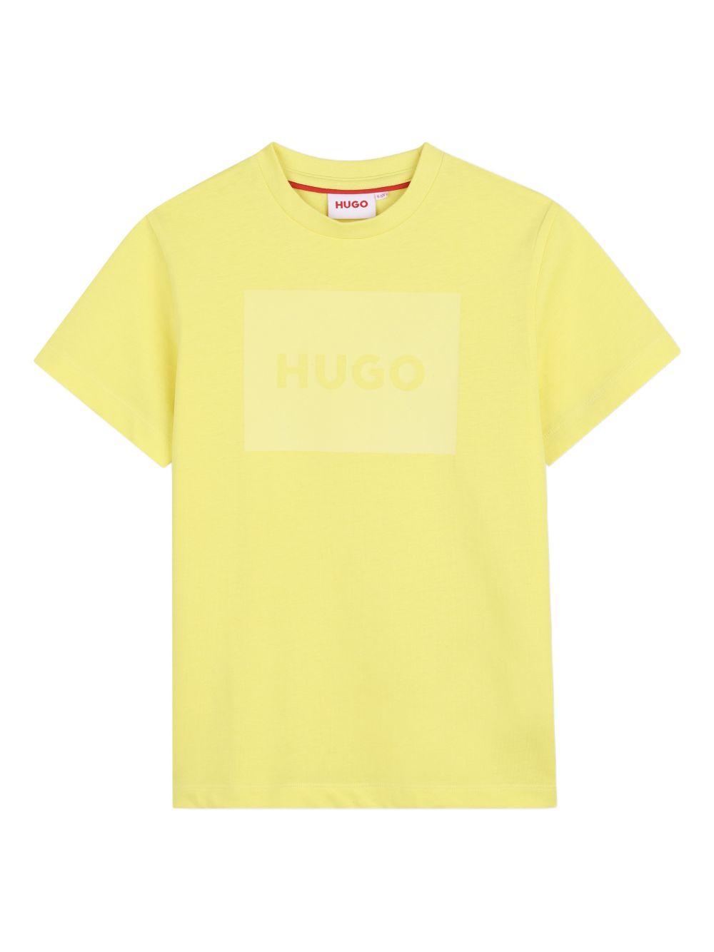 T-shirt per bambino Hugo Kids gialla con logo sul davanti G01200 544 Hugo