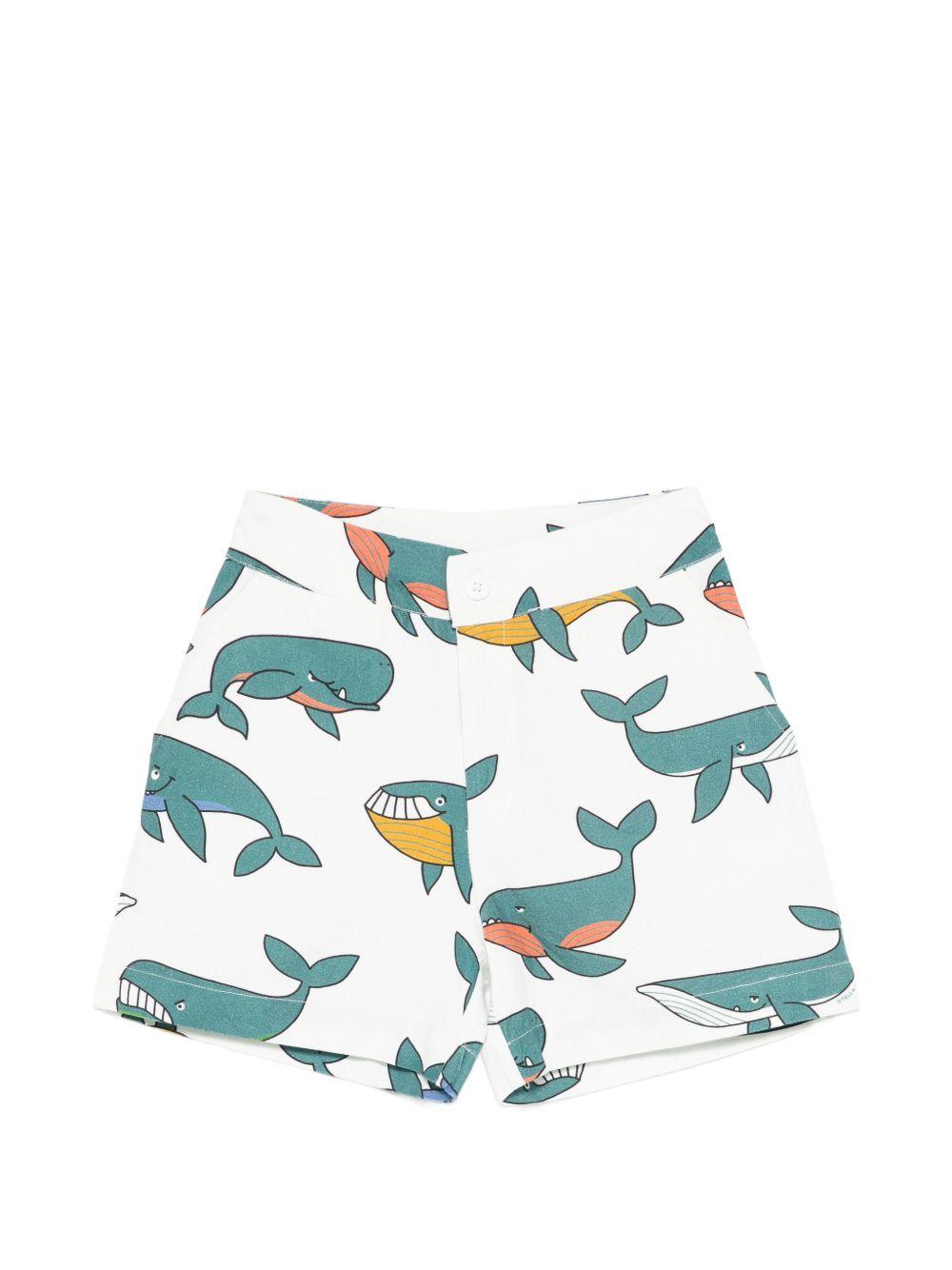 Shorts per bambino Stella McCartney Kids bianchi con stampa balene TY6S39 Z3553 101MC STELLA McCARTNEY KIDS