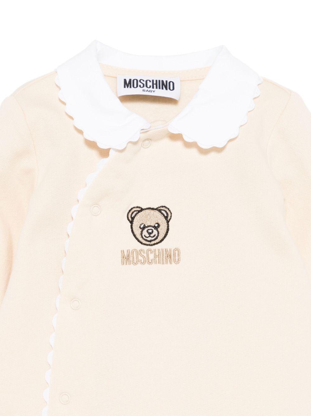 Tutina per neonati Moschino Kids beige con ricamo Teddy Bear MUY08NLCA60 20404 MOSCHINO KIDS