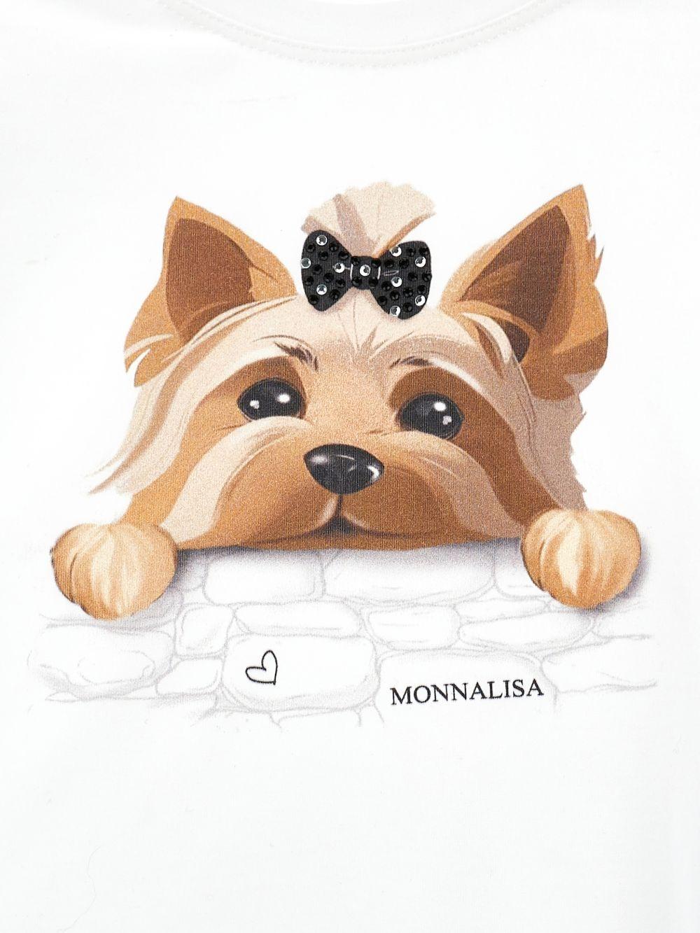 T-shirt per bambina Monnalisa bianca con grafica cagnolino 11G623 7201 0099 MONNALISA