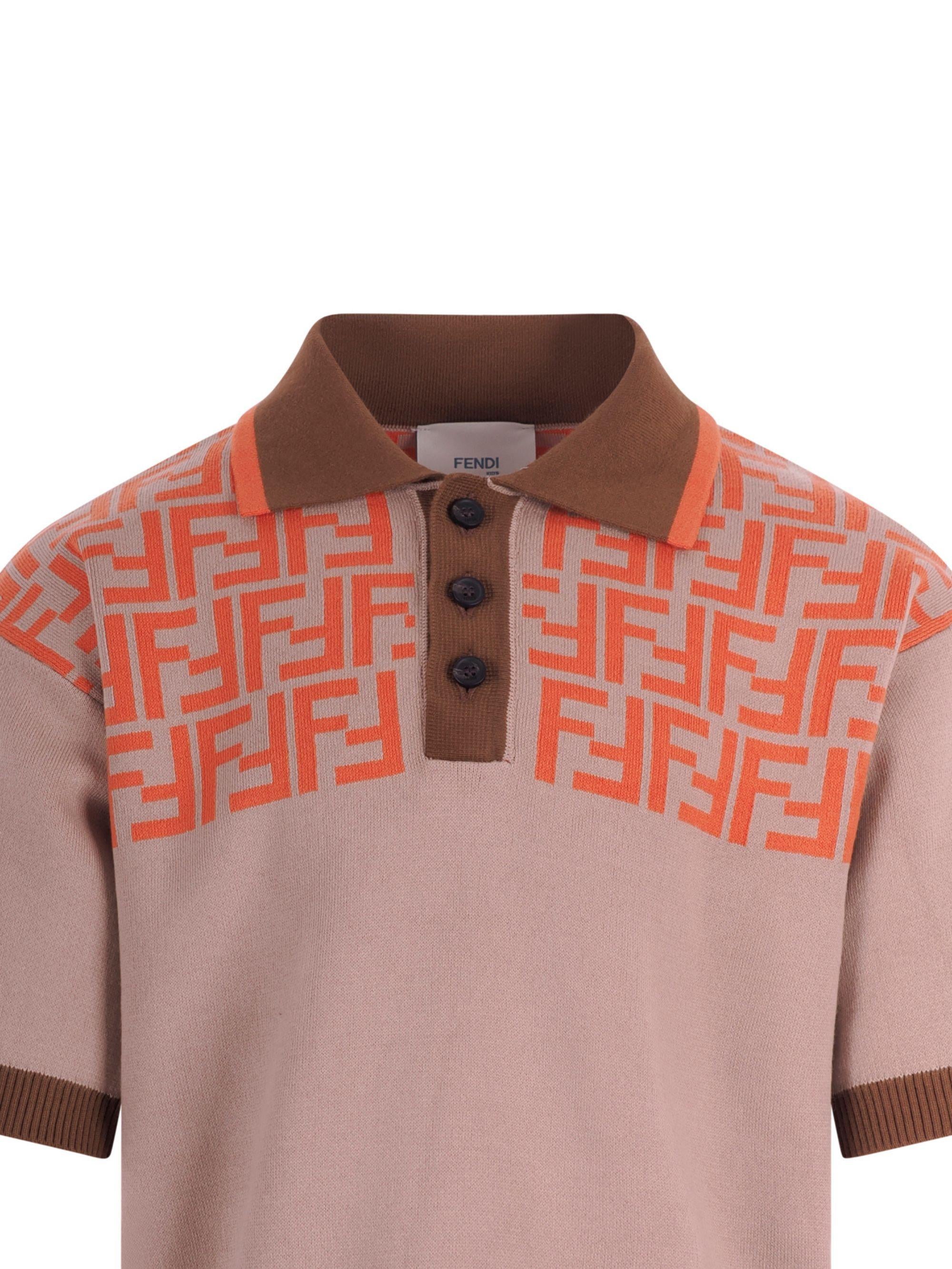 T-shirt per bambino Fendi Kids beige con monogramma FF a contrasto JMG141 AVVT F1UVK FENDI KIDS