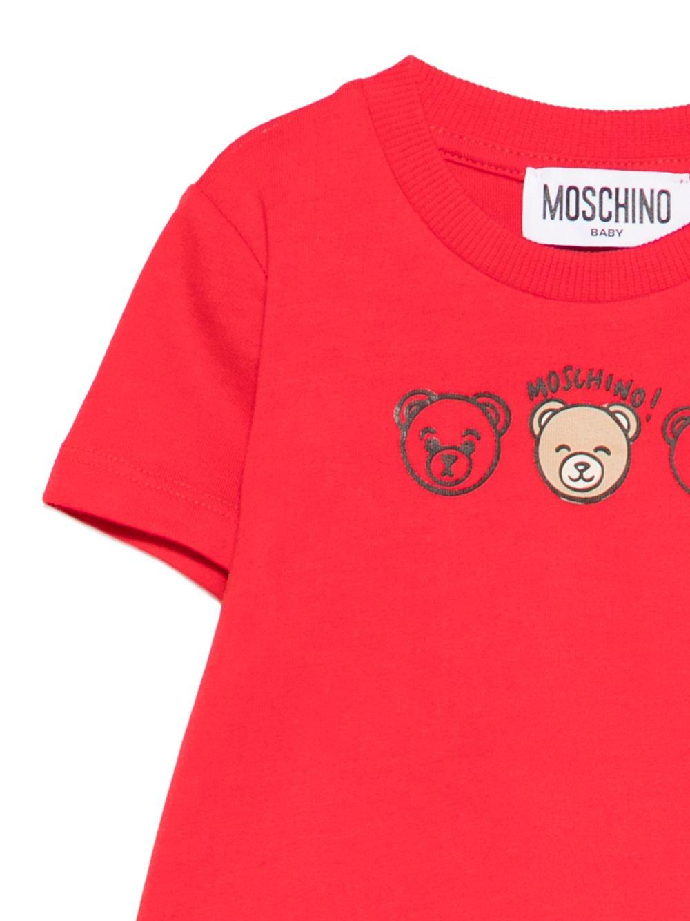 T-shirt per neonati Moschino Kids rossa con stampa tre orsetti MUM04OLAA24 50109 MOSCHINO KIDS