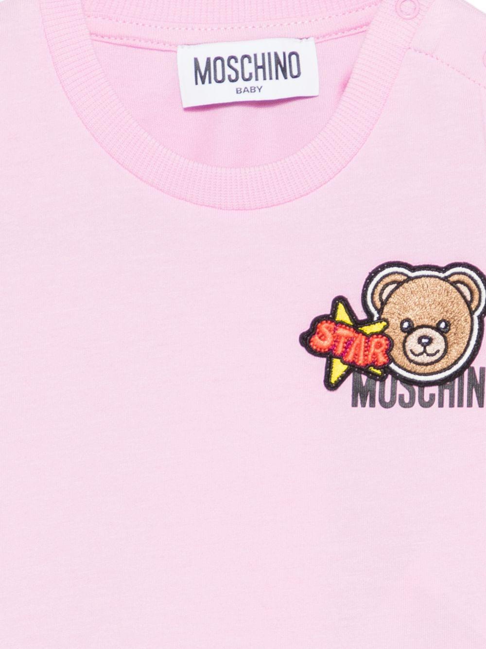 T-shirt per neonata Moschino Kids rosa con dettagli in rilievo MVM047LAA24 51473 MOSCHINO KIDS