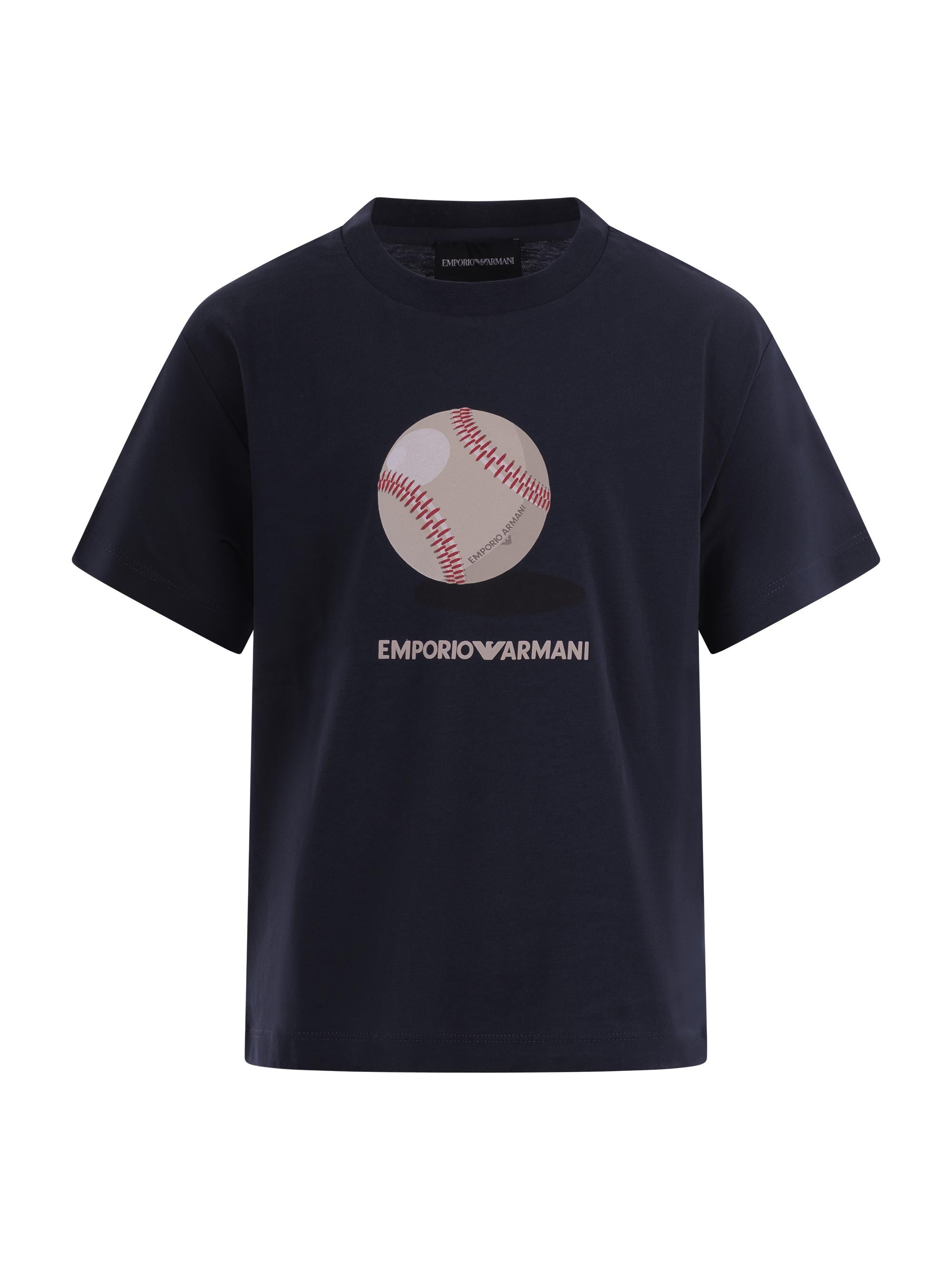 T-shirt per bambino Emporio Armani Kids blu con stampa pallina da baseball EB001344 AF14503 UB096 EMPORIO ARMANI KIDS