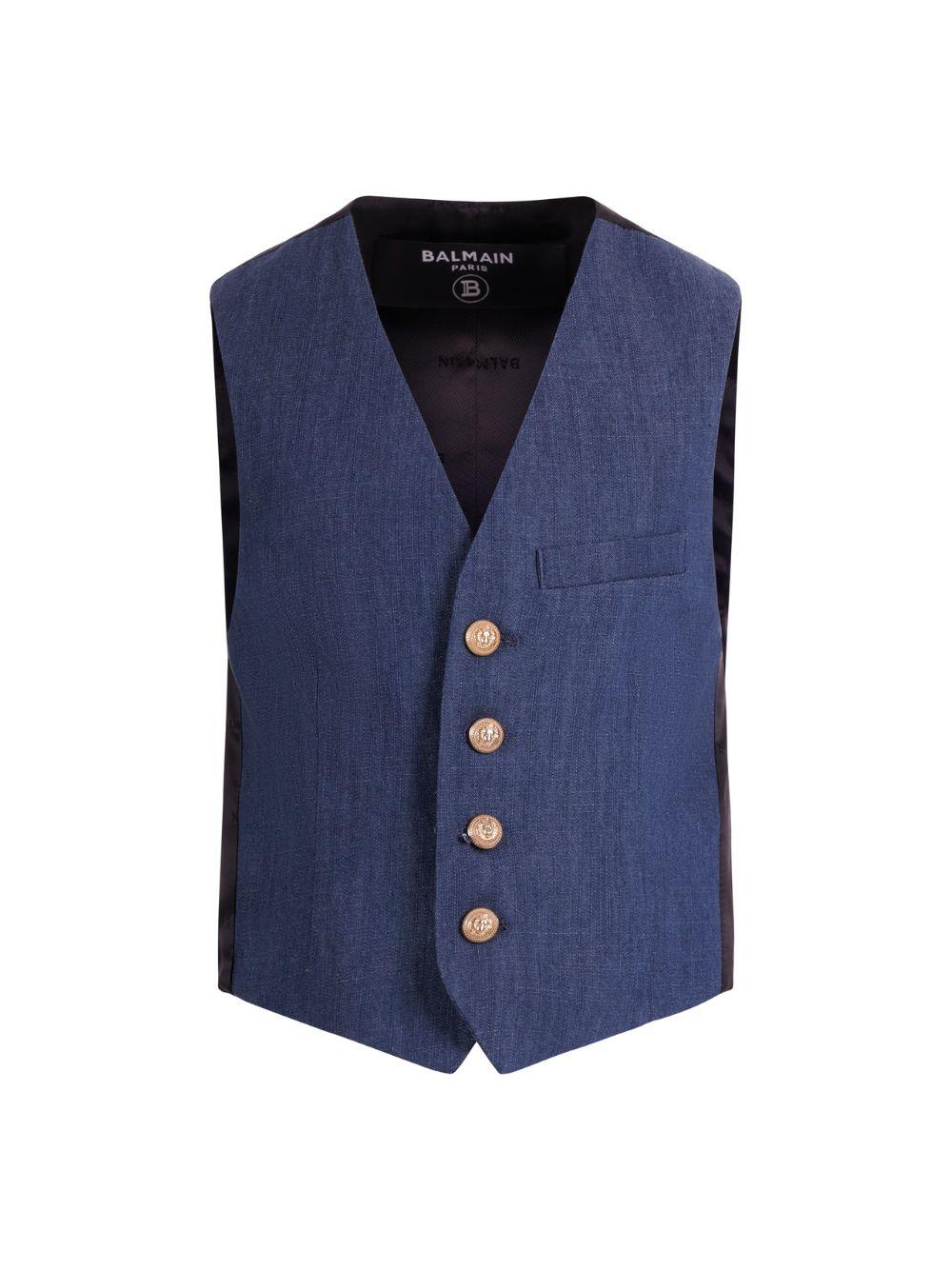 Gilet per bambino Balmain Kids blu con bottoni dorati BY2P82 P0588 625 BALMAIN KIDS