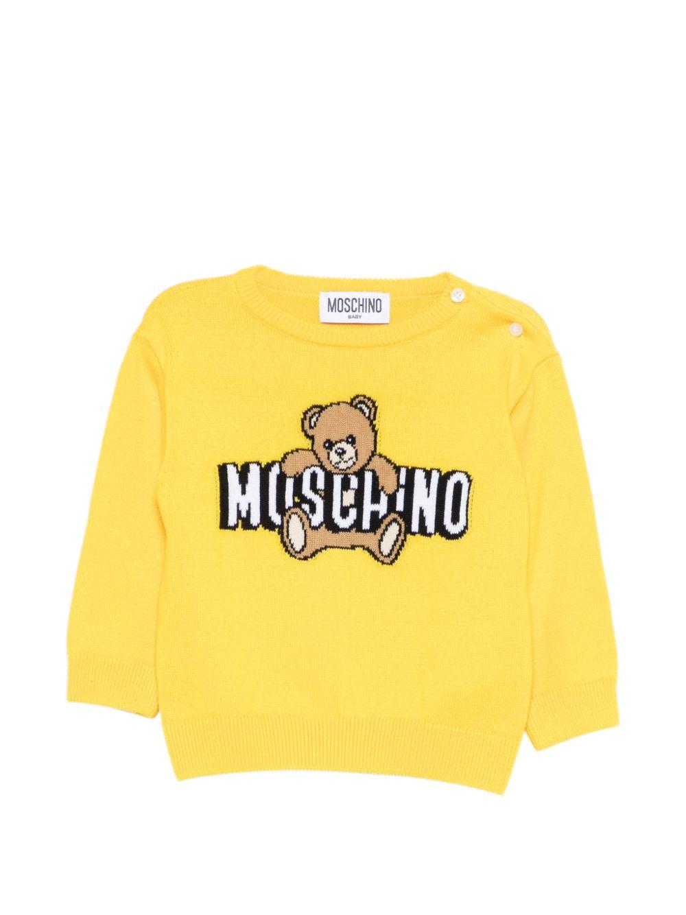 Maglione per neonati Moschino Kids gialli con Teddy ricamato sul davanti M8W00JLHE62 50577 MOSCHINO KIDS