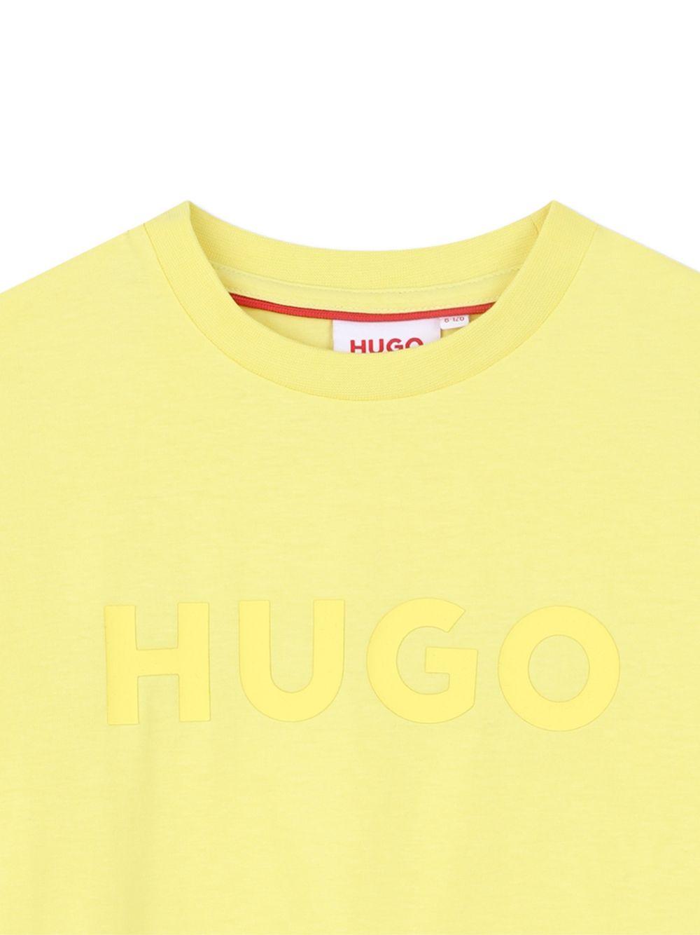 T-shirt per bambino Hugo Kids gialla con logo goffrato G01014 544 Hugo